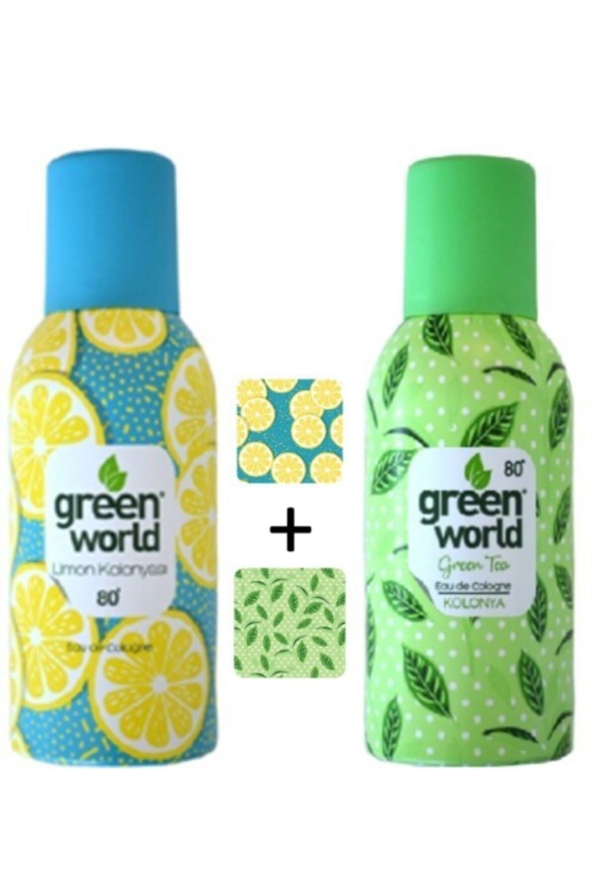 Green World Limon + Yeşil Çay Aerosol Sprey Kolonya 2'li  80 Derece 150 ml x 2 Adet