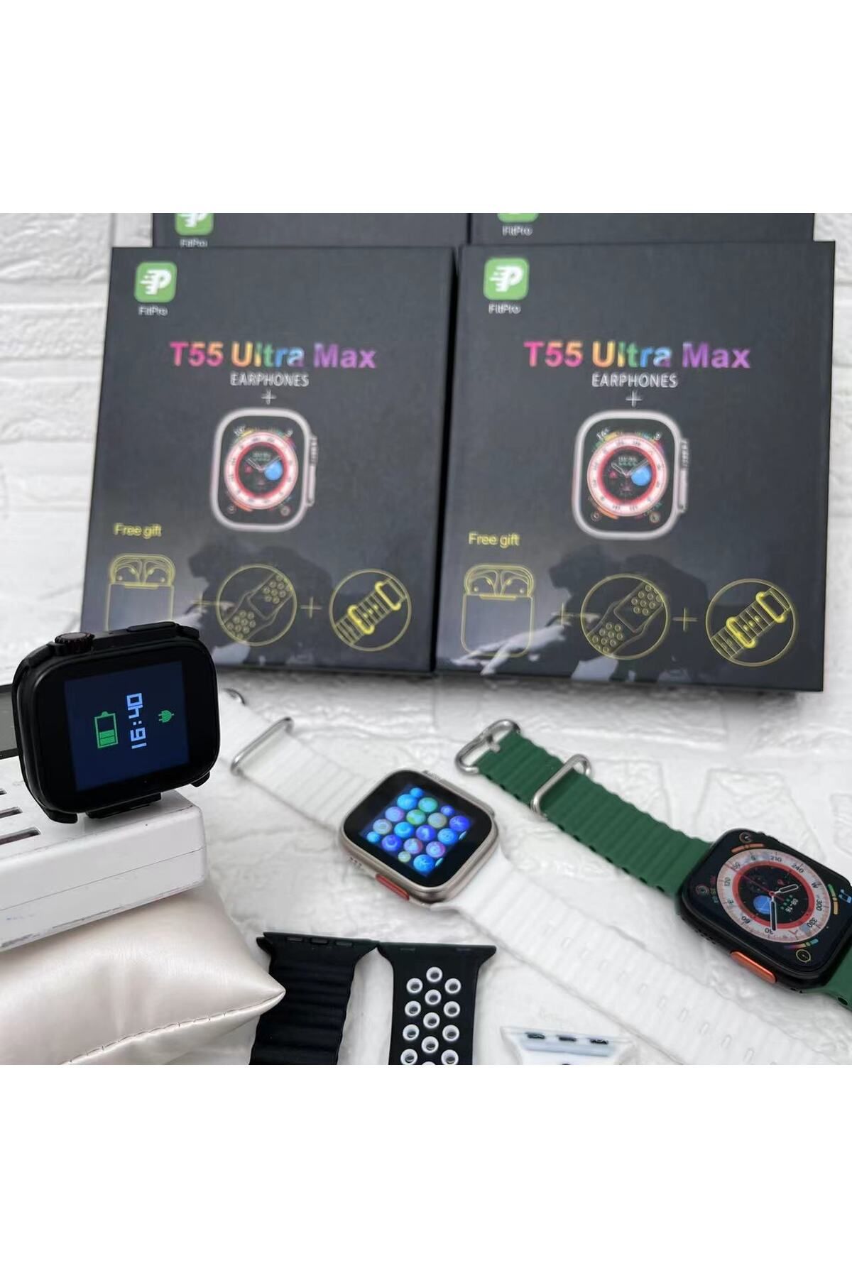 MAVIGOK Smart T55 Ultra Max Kulaklık Çift Kordon Akıllı Saat Watch Yeşil