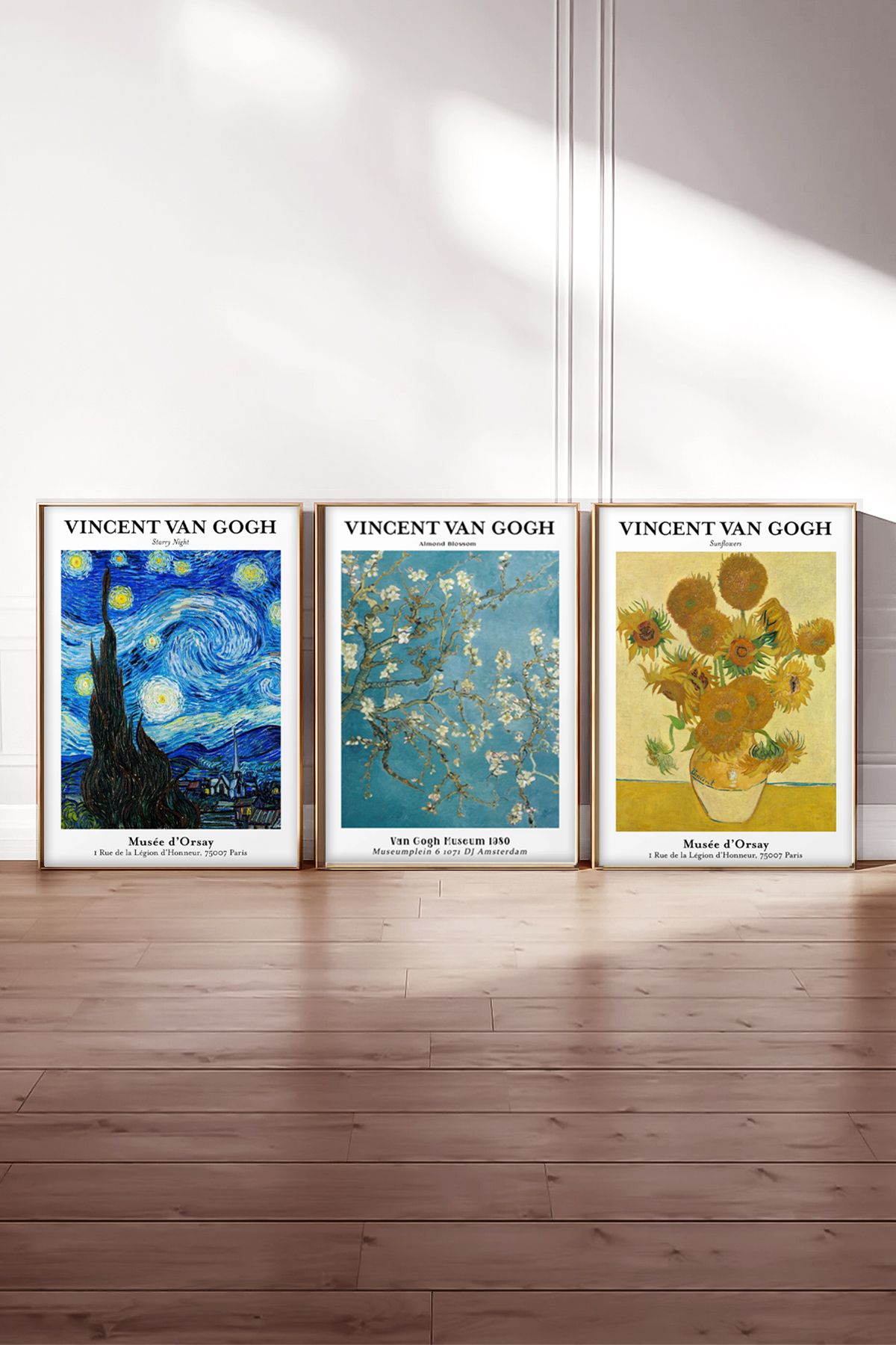 Taranist Çerçevesiz Poster 3'lü Duvar Dekorasyonu Kalın Kuşe Dekoratif  Vincent Van Gogh Yıldızlı Gece