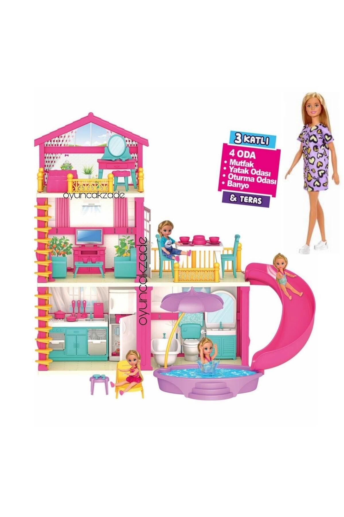 Depomiks Avm Lola'nin 3 Katlı 4 Odalı Teraslı Tatil Evi Orijinal Barbie Bebeğim Hediyeli