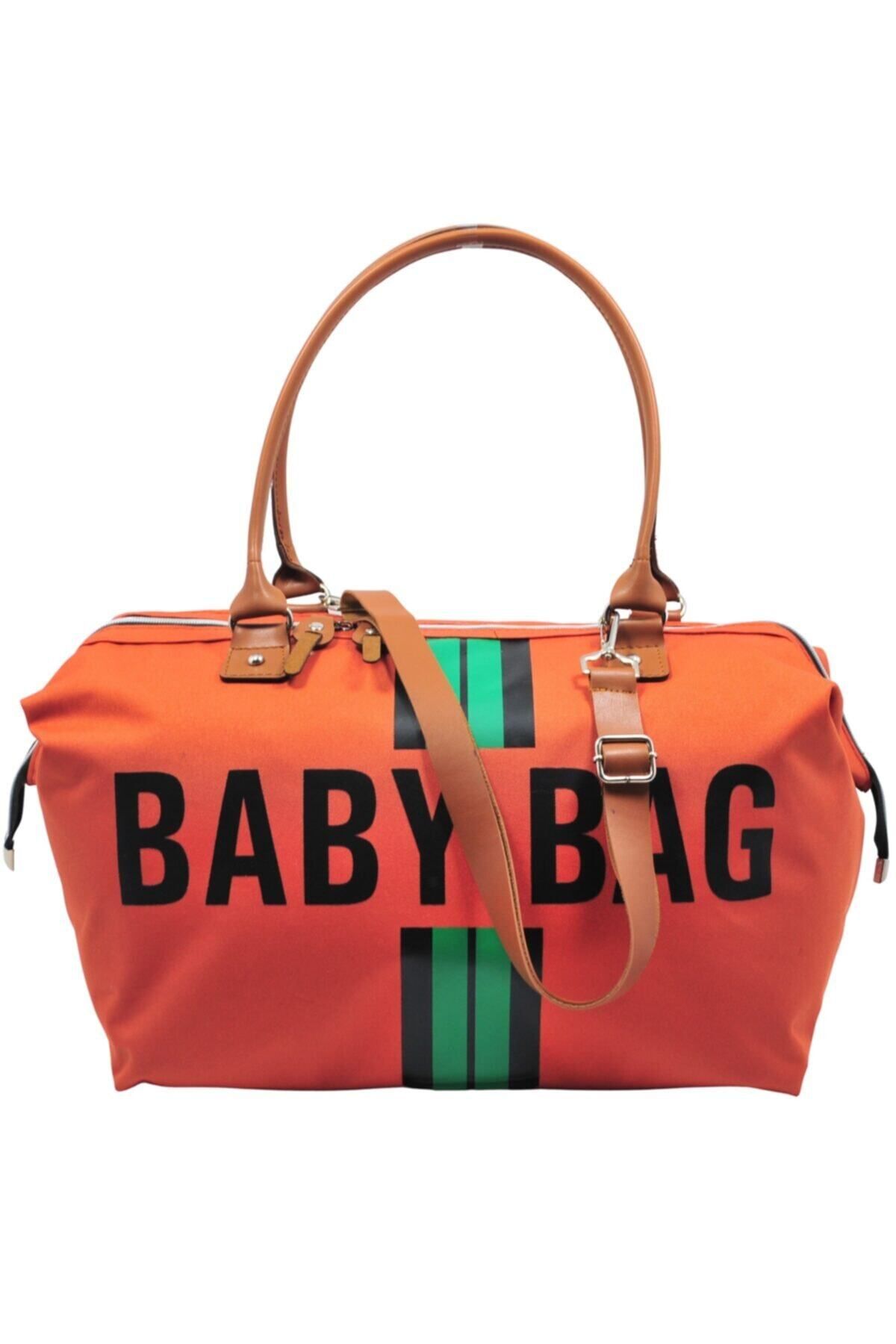 Babysi Baby Bag Tasarım Çizgili Kiremit Anne Bebek Bakım Ve Kadın Çantası