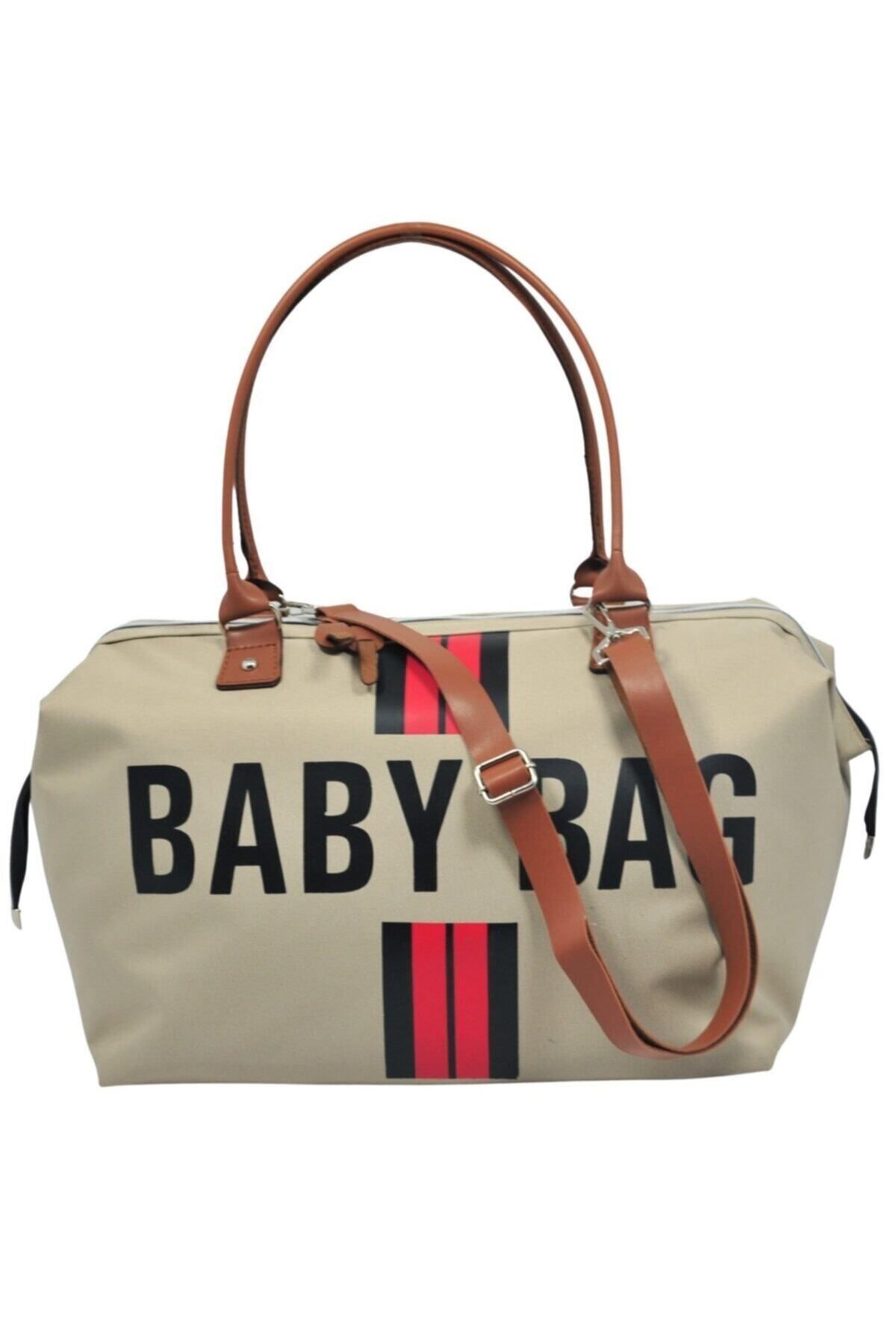 Babysi Baby Bag Tasarım Çizgili Bej Anne Bebek Bakım Ve Kadın Çantası