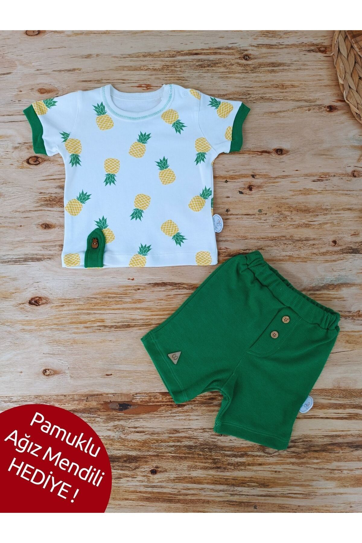 Tomuycuk Erkek Bebek Yazlık Kıyafet 2'li Set Yenidoğan Hediyelik Alt Üst Şortlu Takım Kısa Kollu Bebek Giyim