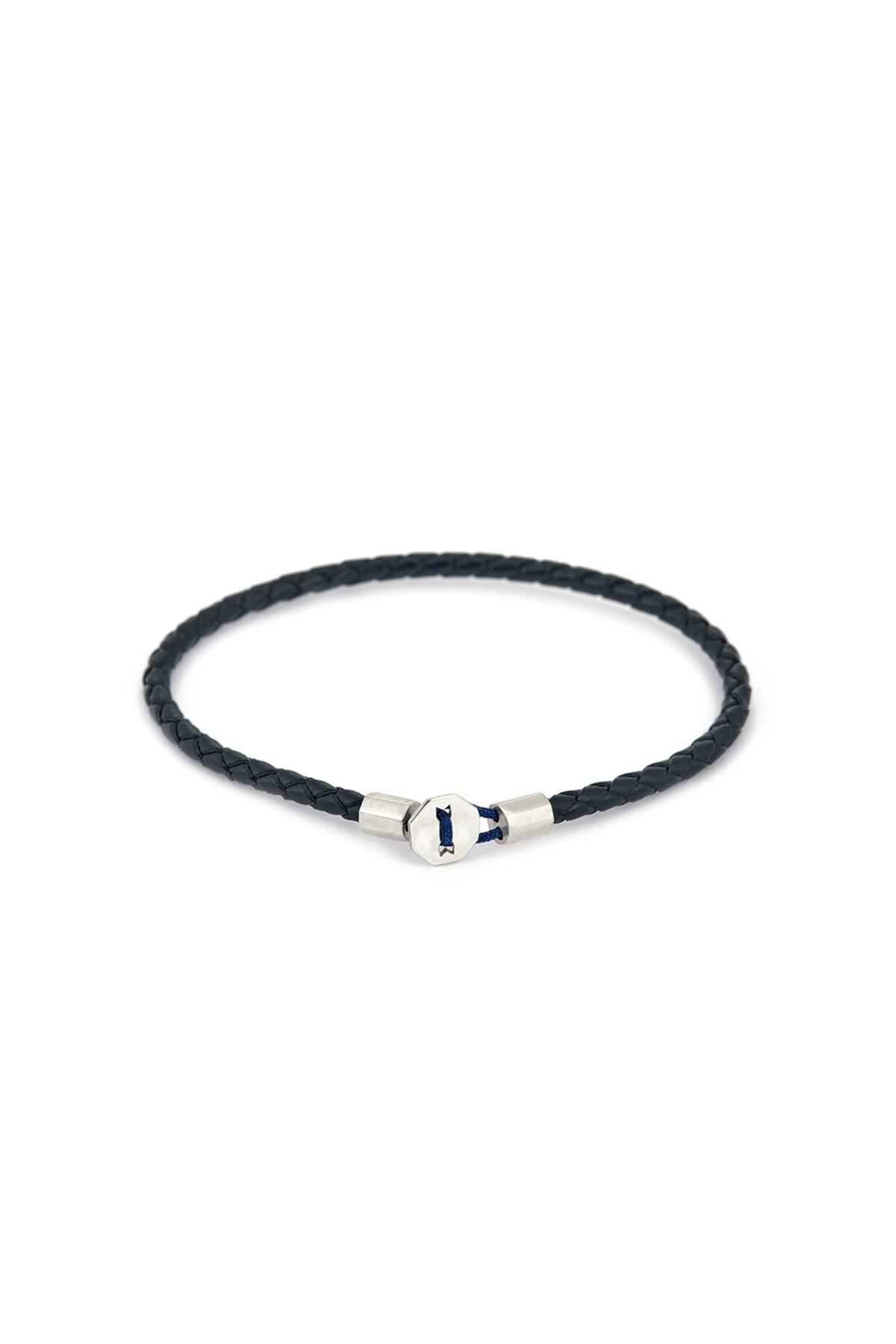 Atolyewolf Navy Blue Leather Chance Bracelet In Silver