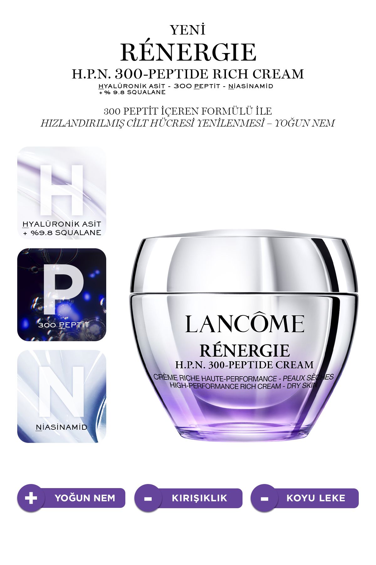 Lancome Rénergie H.p.n.-300 Peptide Cream Hyalüronik Asit, 300-peptit, Niasinamid 50 ml 3614273924061