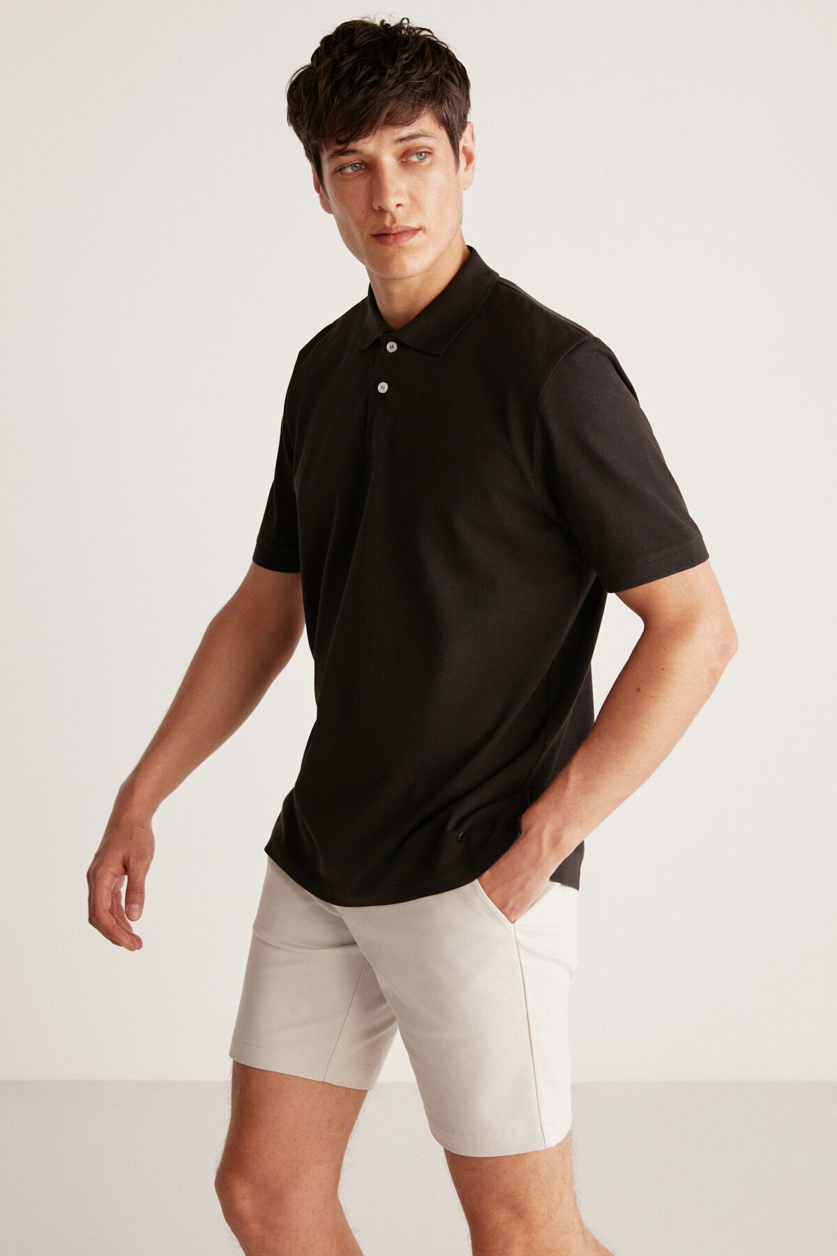 GRIMELANGE Chrıs Erkek Regular Kalıp %100 Pamuk Siyah Polo Yaka T-shirt