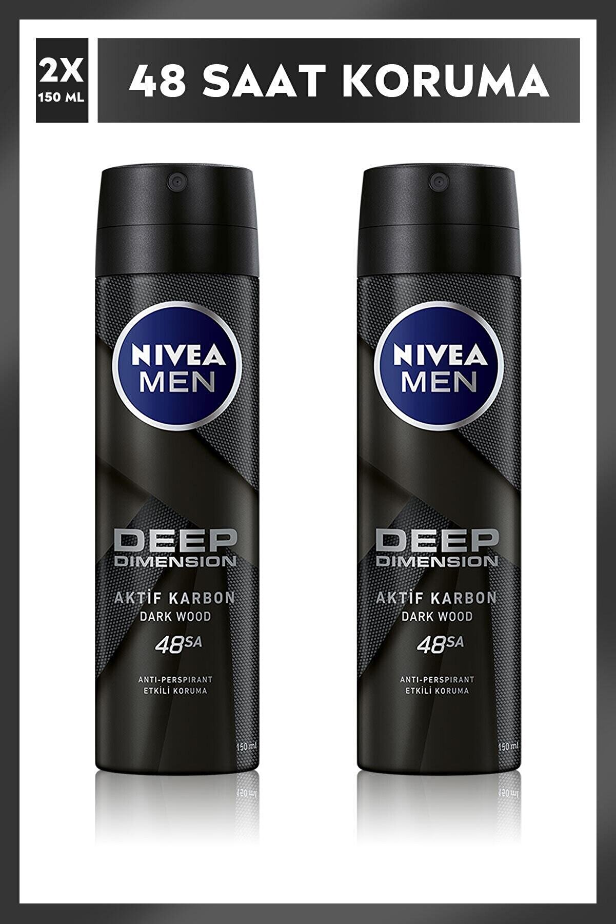 NIVEA MEN Erkek Sprey Deodorant Deep Dimension 150 Ml,X2 Adet 48 Saat Anti-Perspirant Koruma