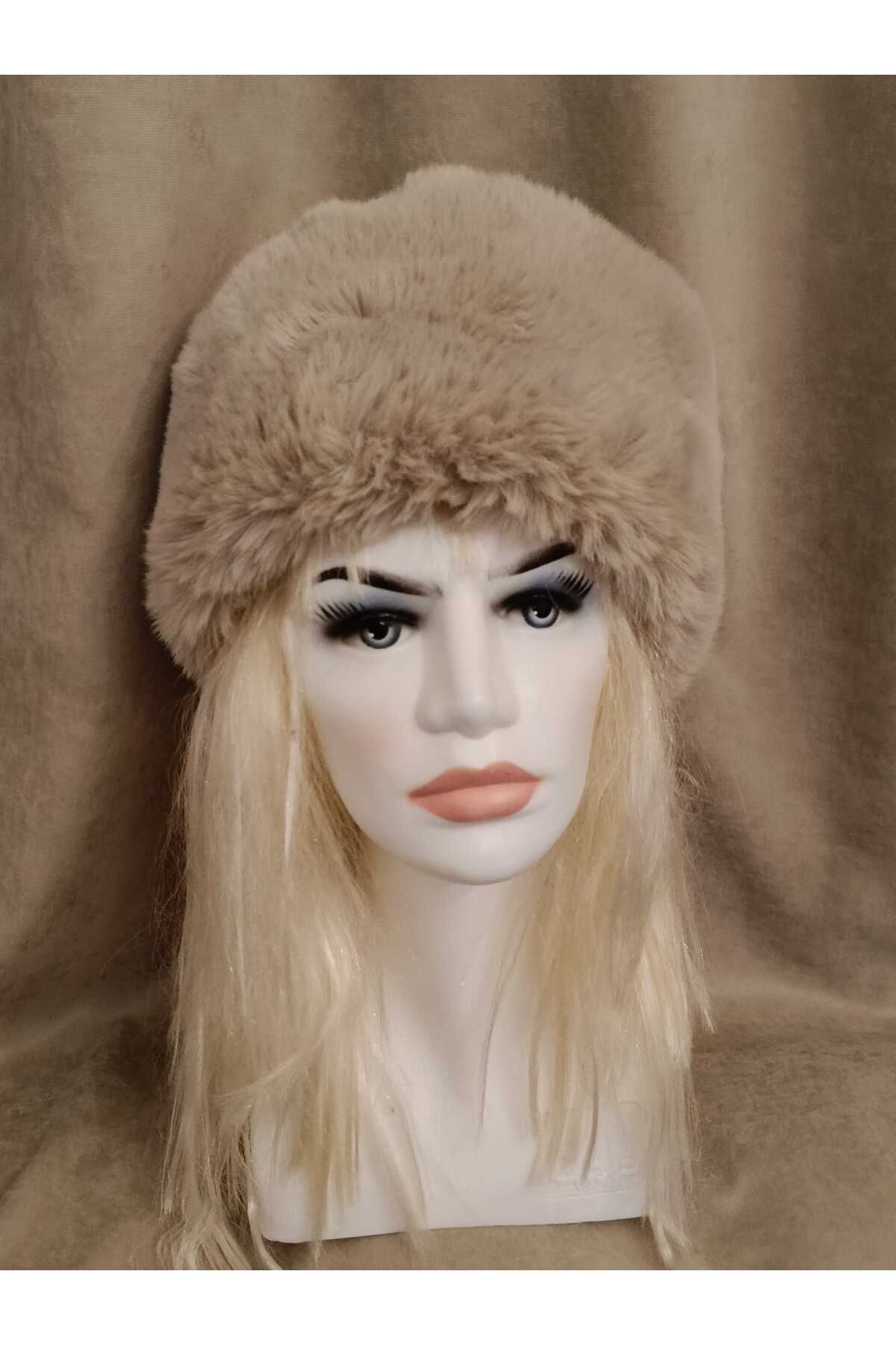 mlio Açık kahverengi fluffy peluş kalpak şapka Rus tarzı