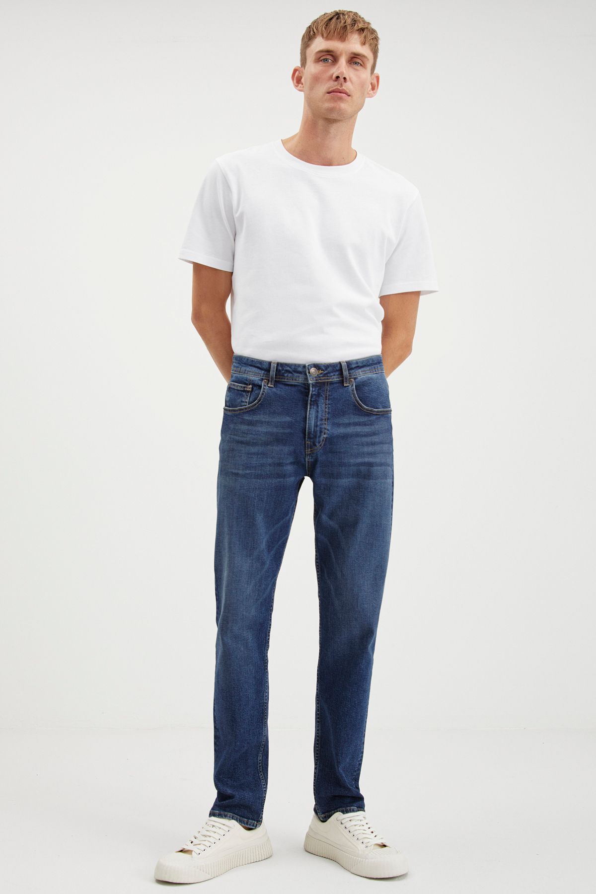 GRIMELANGE Davın Erkek Denim Kalın Dokulu Slim Fit Kalıplı Koyu Mavi Jeans