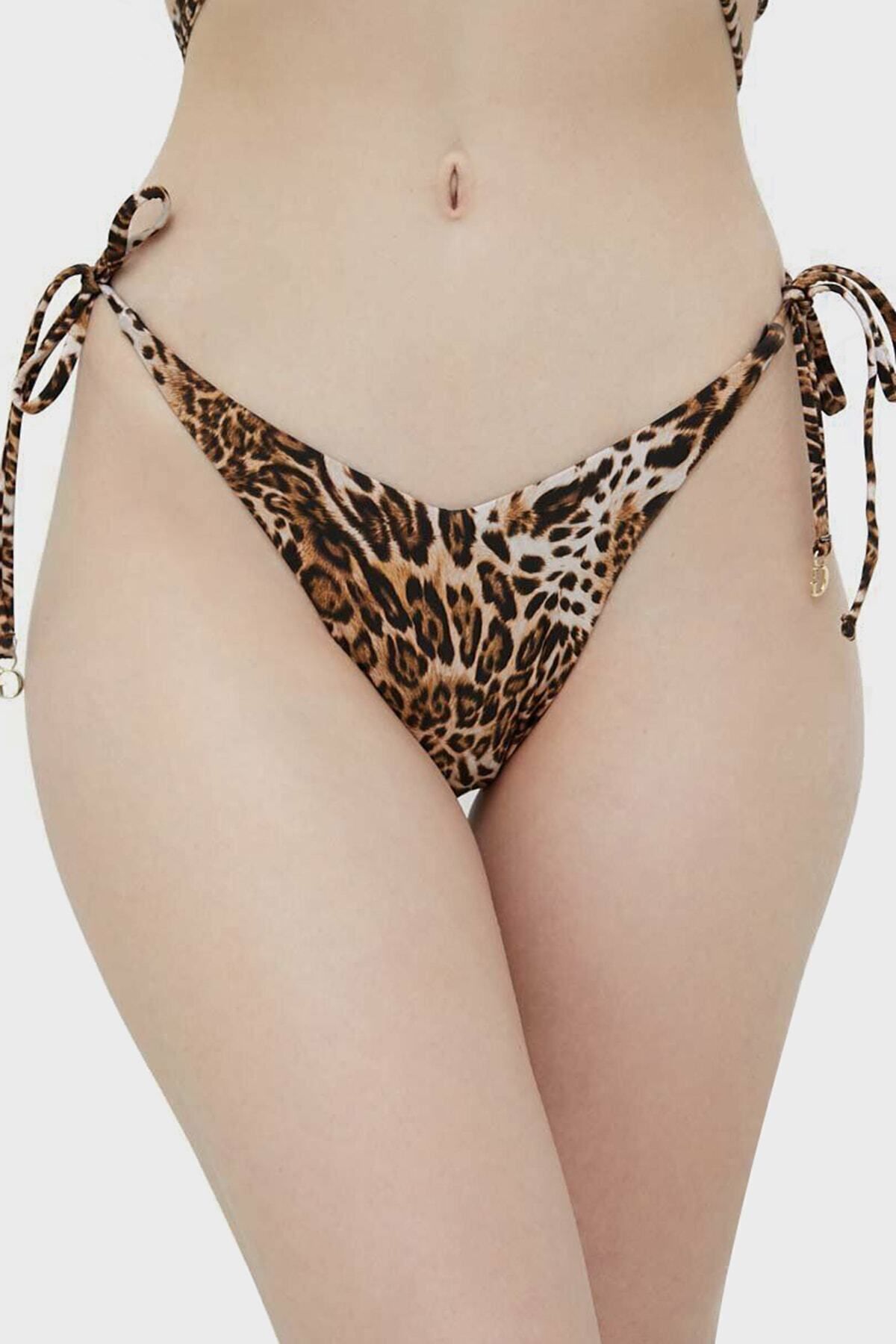 Guess Leopar Desenli Yanlardan Bağlamalı V String Bikini Altı Bikini Altı E3go03mc04r P122