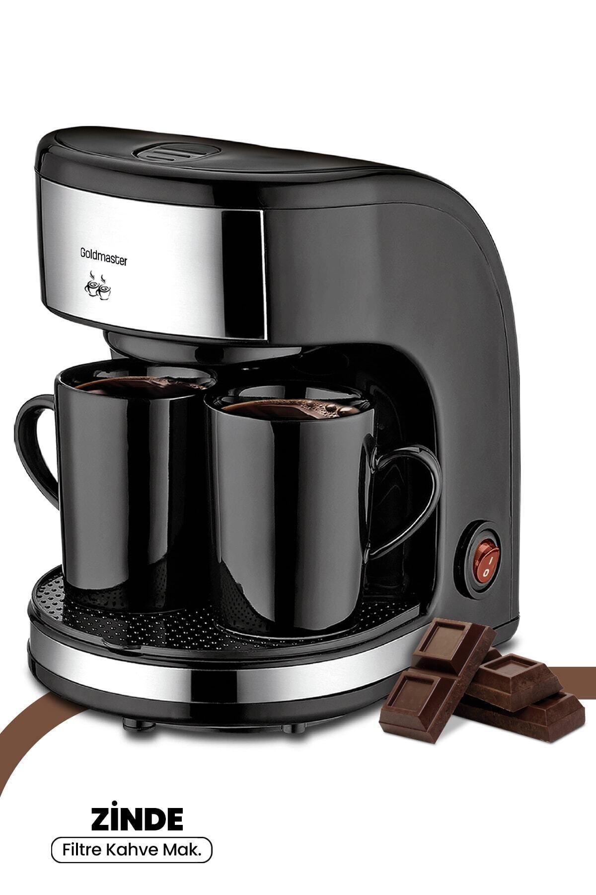 GoldMaster Zinde Yıkanabilir ve Temizlenebilir Filtreli Çift Kupalı Filtre Kahve Makinesi