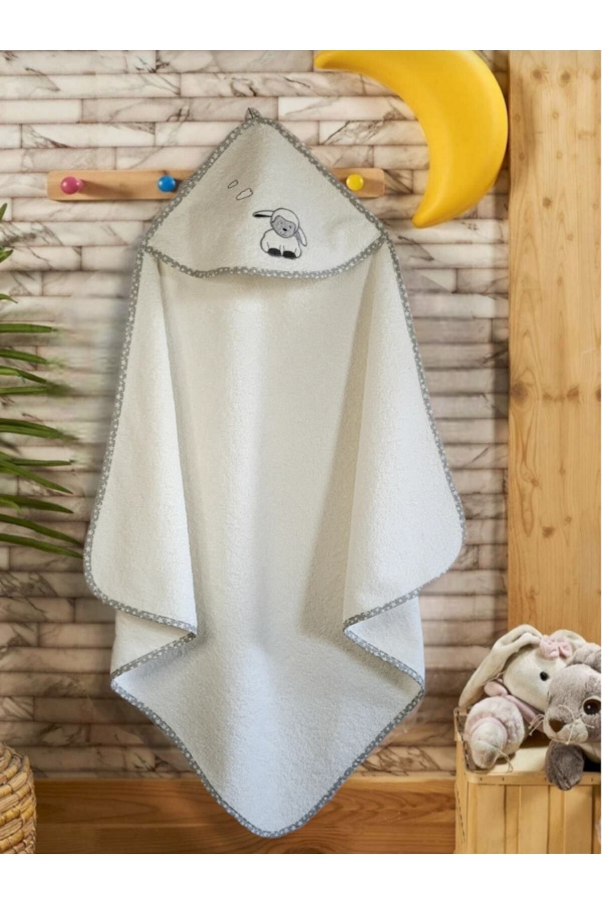 Alpar Tekstil Pamuklu Kız-erkek Bebek Banyo Havlu Kundak 100x100cm (0-5 YAŞ) Outlet Ürün / Kuzu