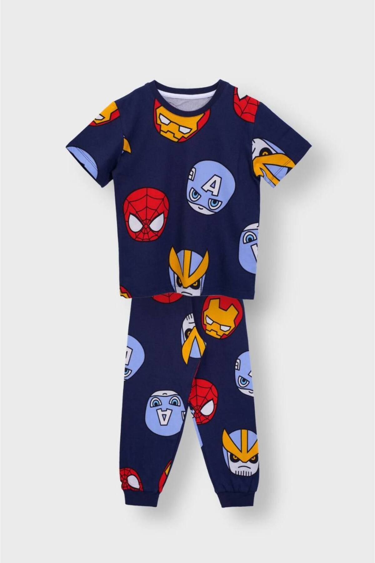 bunny hopp %100 Pamuk Sağlığa Duyarlı Süprem Penye Kumaşlı Marvel Kahramanlı Erkek Çocuk Pijama Takımı