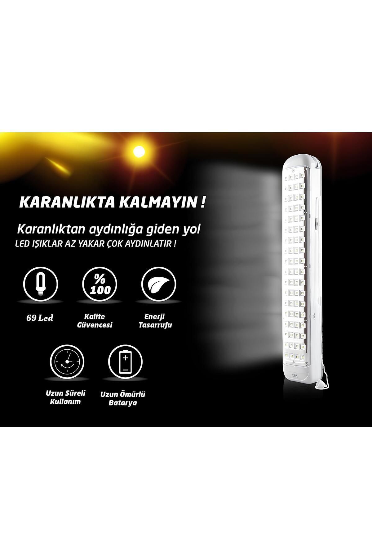 Andone Elektrik Kesilince Otomatik Yanan 69 Ledli Şarjlı Işıldak Akülü Kamp Fener Lambası
