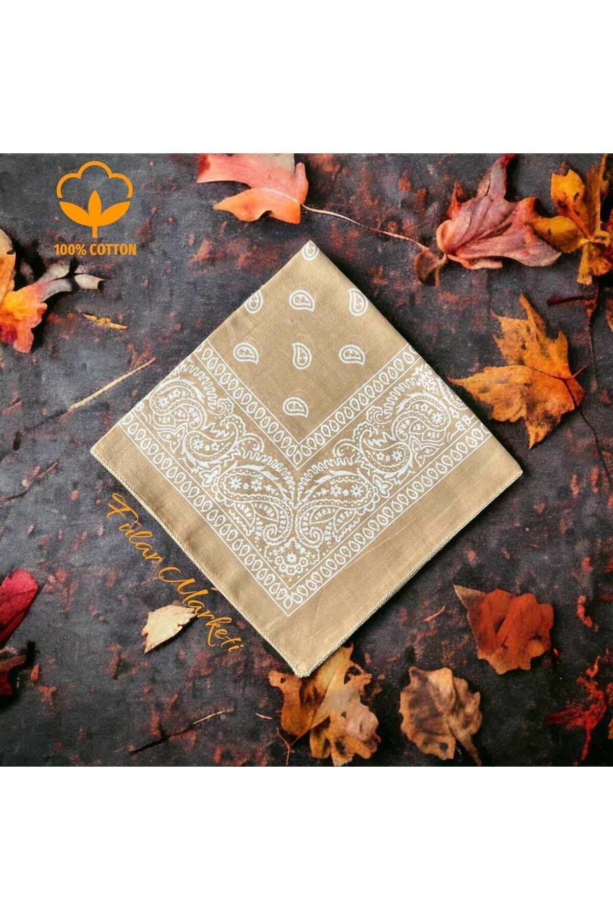 Fular Marketi 5 Al 4 Öde Kampanya %100 Pamuk Unisex Sütlü Kahve Etnik Desenli Bandana