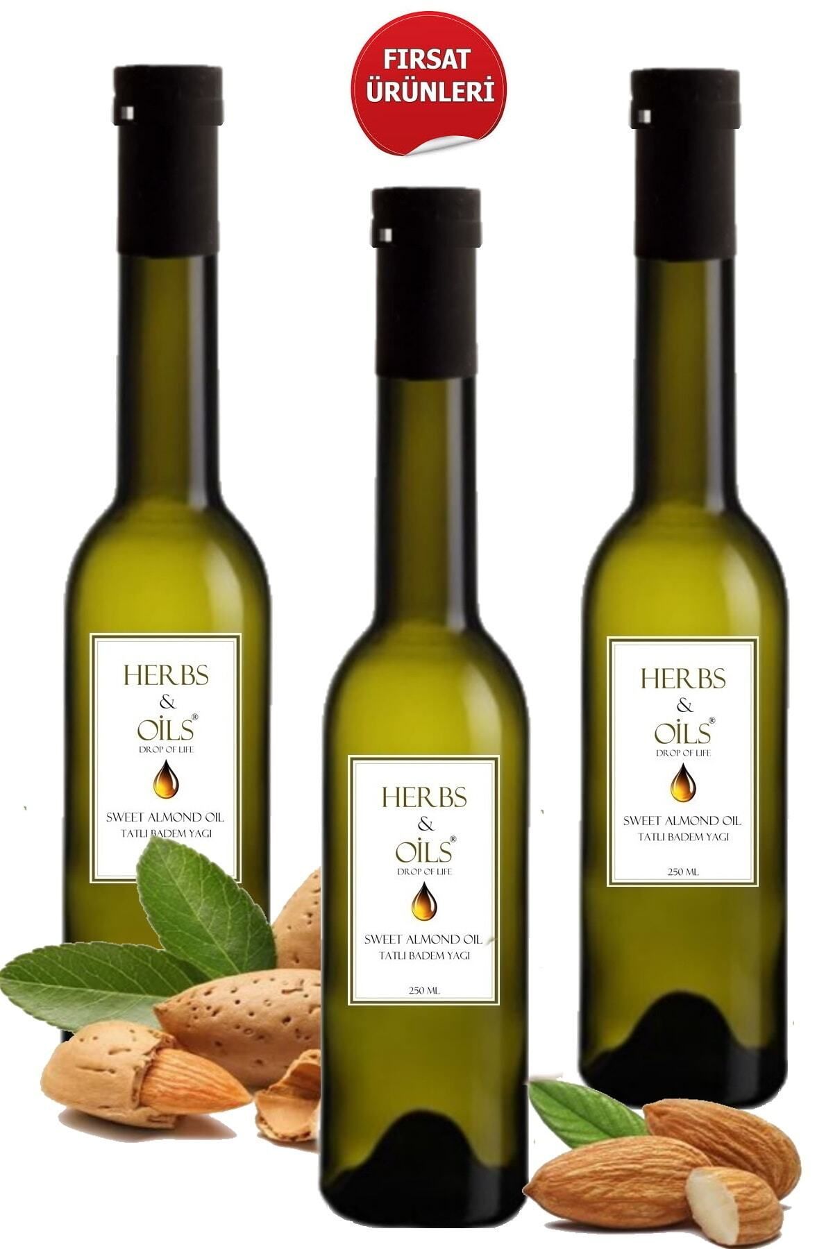 Herbs & Oils Sweet Almond Oil ( Cold Press ) Tatlı Badem Yağı 250 ml ( Soğuk Sıkım ) X 3