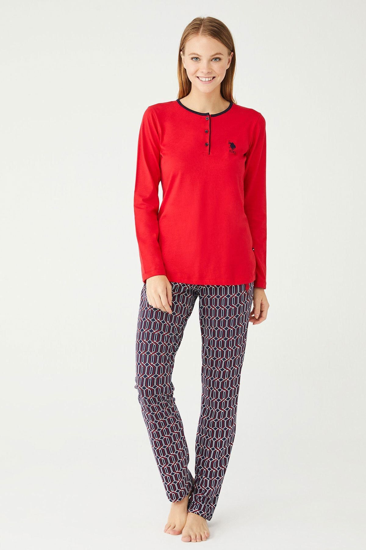 U.S. Polo Assn. Kadın Kırmızı Patlı Pijama Takım
