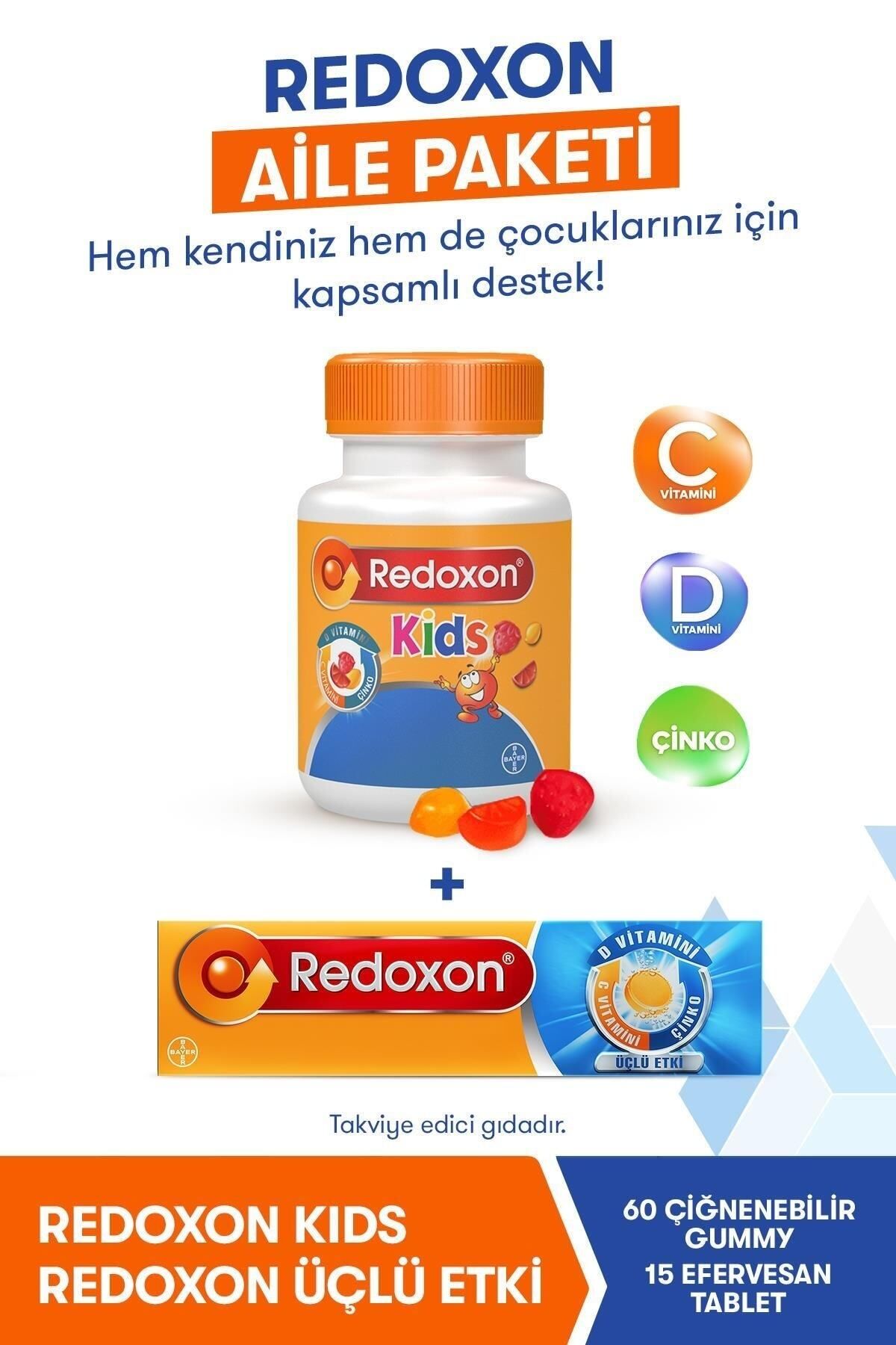 Redoxon Kids+ Üçlü Etki 15 Efervesan Tablet (aile Paketi) I C Vitamini, D Vitamini Ve Çinko