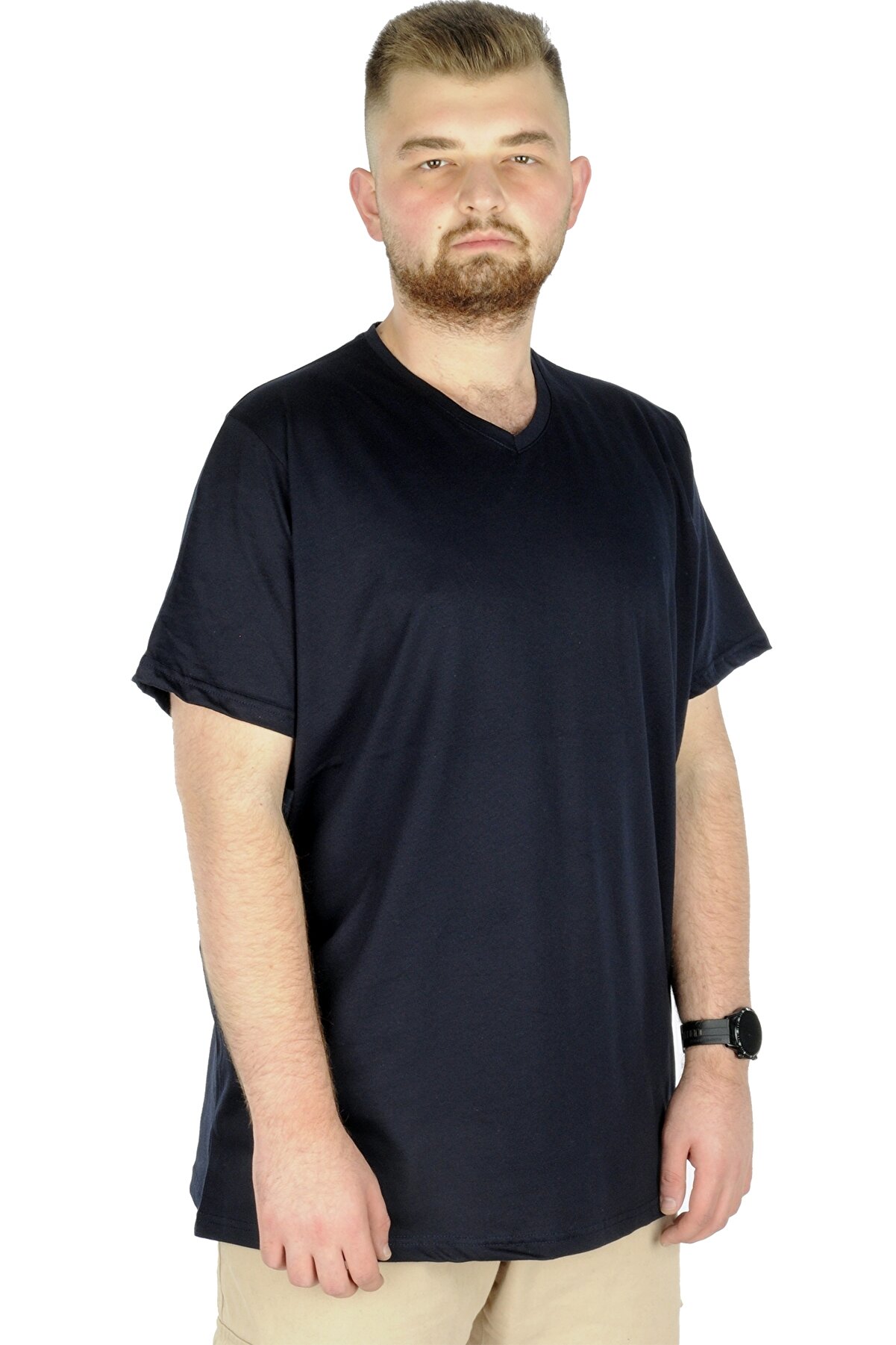 Modexl Mode Xl Büyük Beden Erkek Tshirt V Yaka 20032 Lacivert