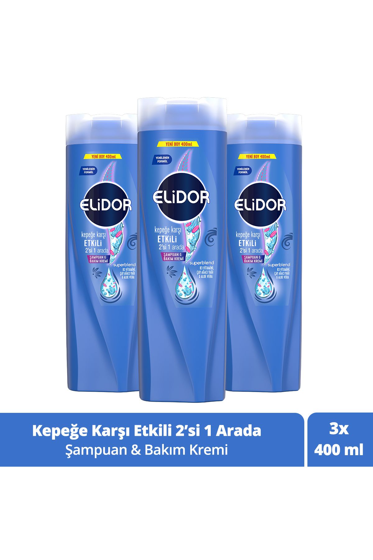 Elidor Superblend Şampuan Ve Bakım Kremi Kepeğe Karşı Etkili 2'si 1 Arada 400 ml X3 Adet