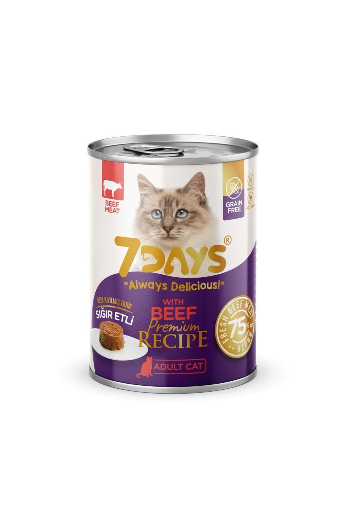 7DAYS Premium Recipe Biftekli Yetişkin Kıyılmış Kedi Konservesi 415 gr