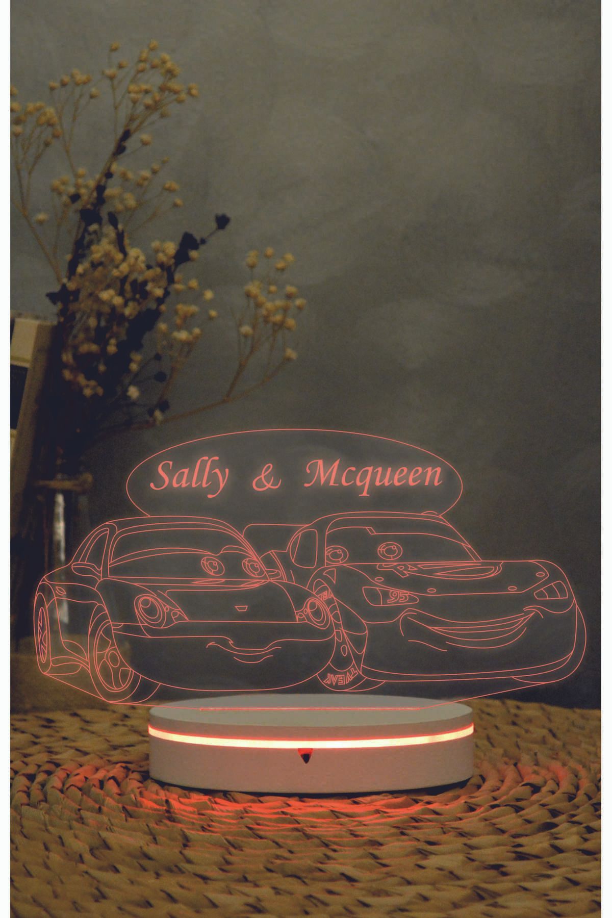 Yubi Design Sally ve Mcqueen - Cars -Arabalar - 3 boyutlu led lamba 16 renk dekoratif anime gece lambası 3D