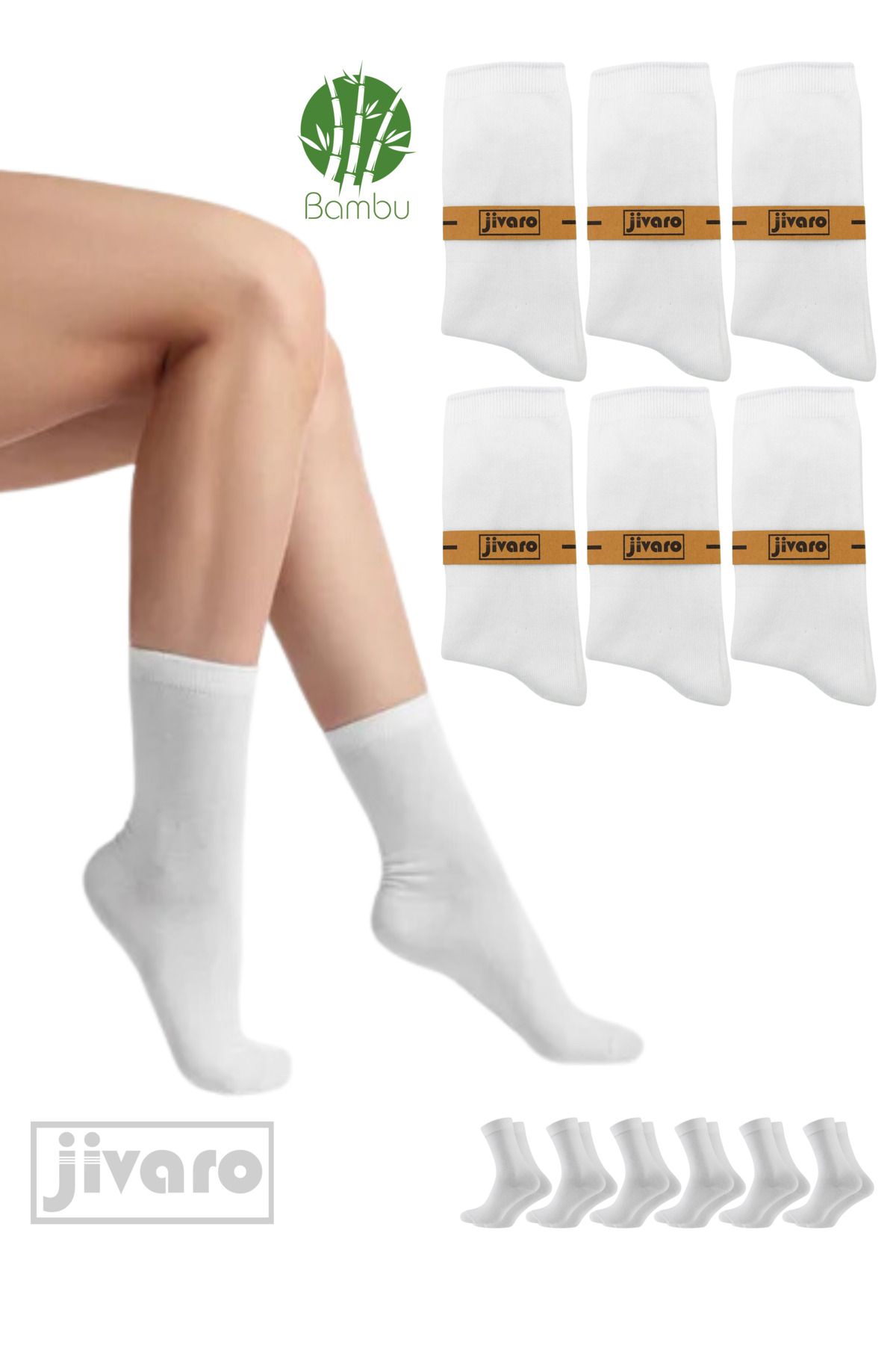 jivaro Kadın Bambu Beyaz Dikişsiz 6'lı Çorap