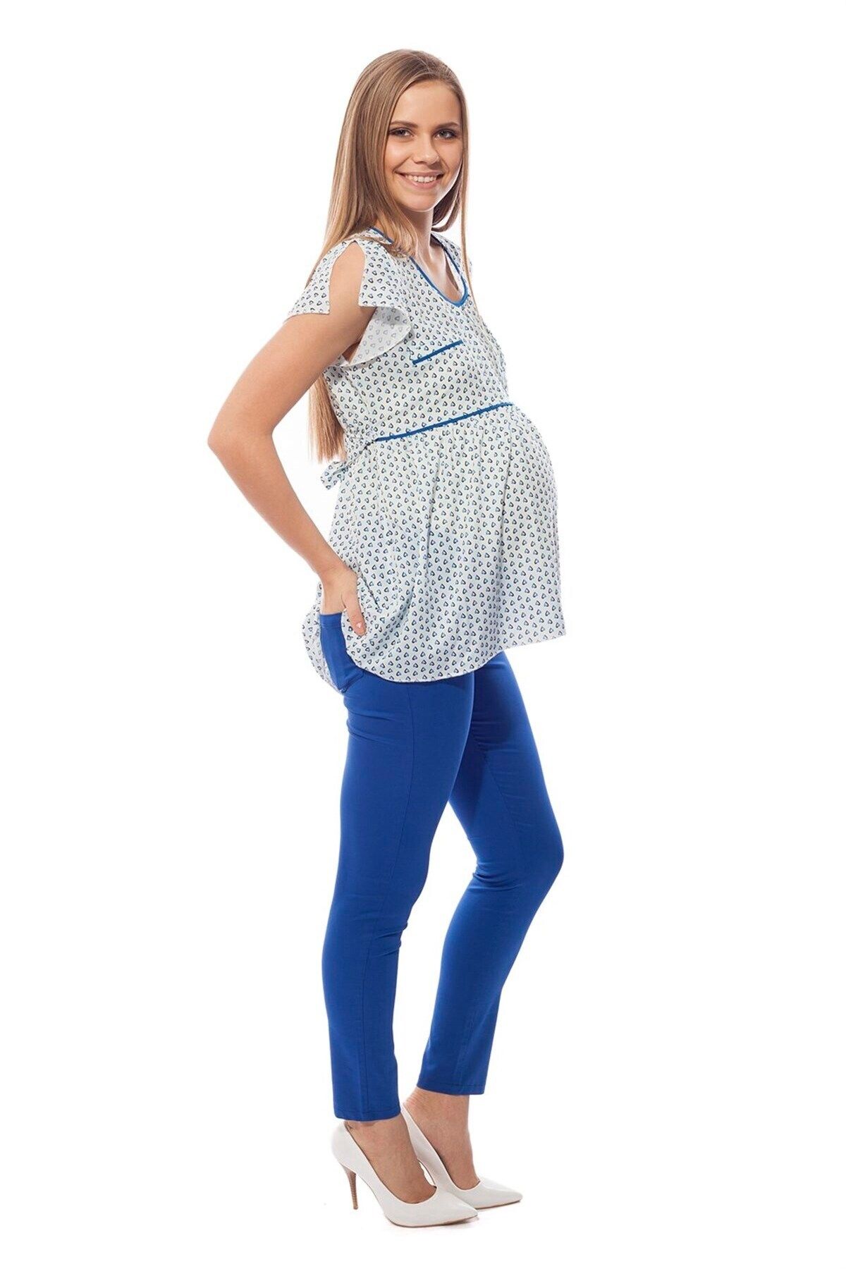 BUSA Hamile Bluz Düz Askılı Model Mavi