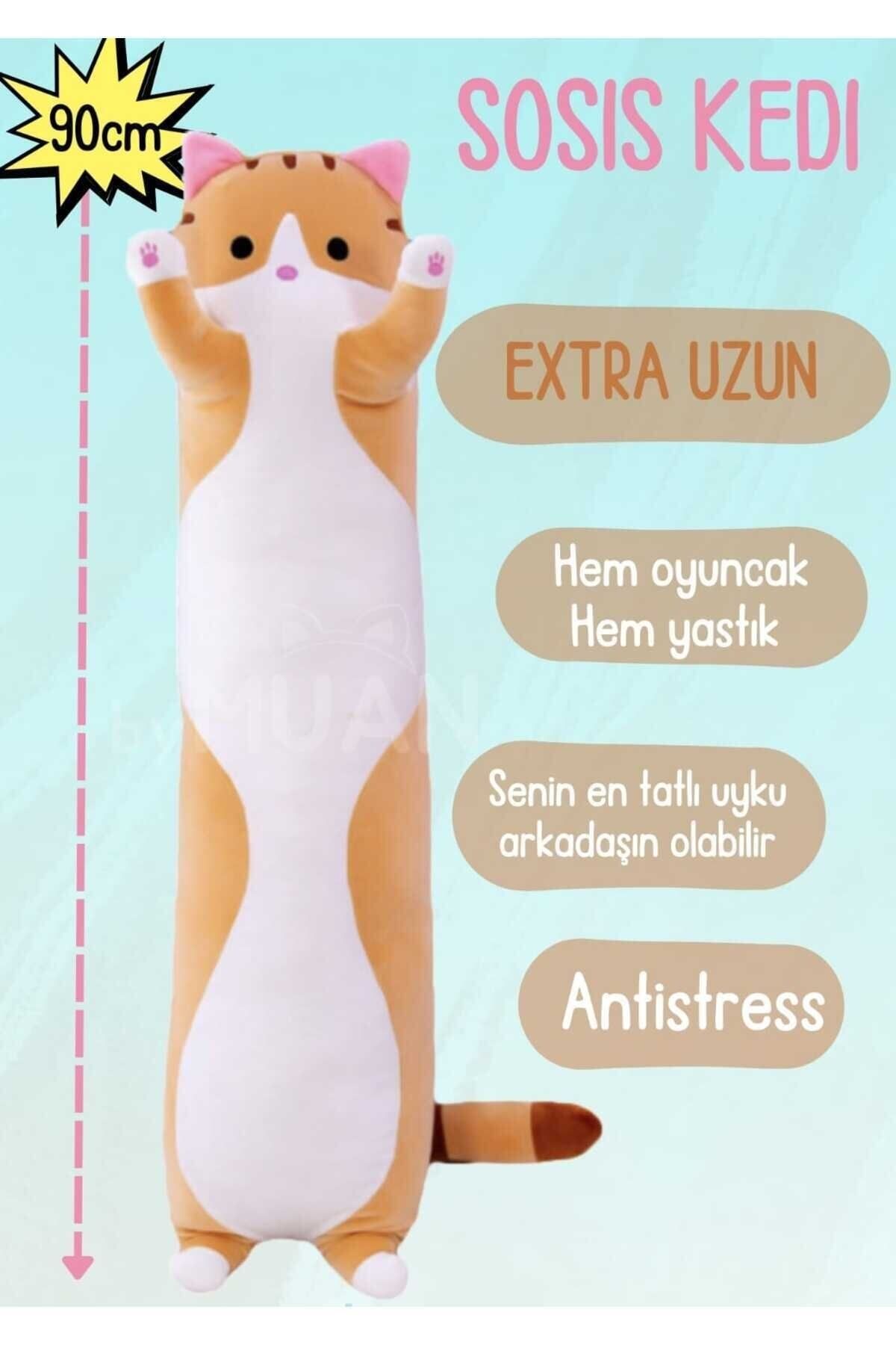 By Muan Sevimli Kedi Yastık Uyku Arkadaşı Sosis Yastık Kedi Turuncu 90cm