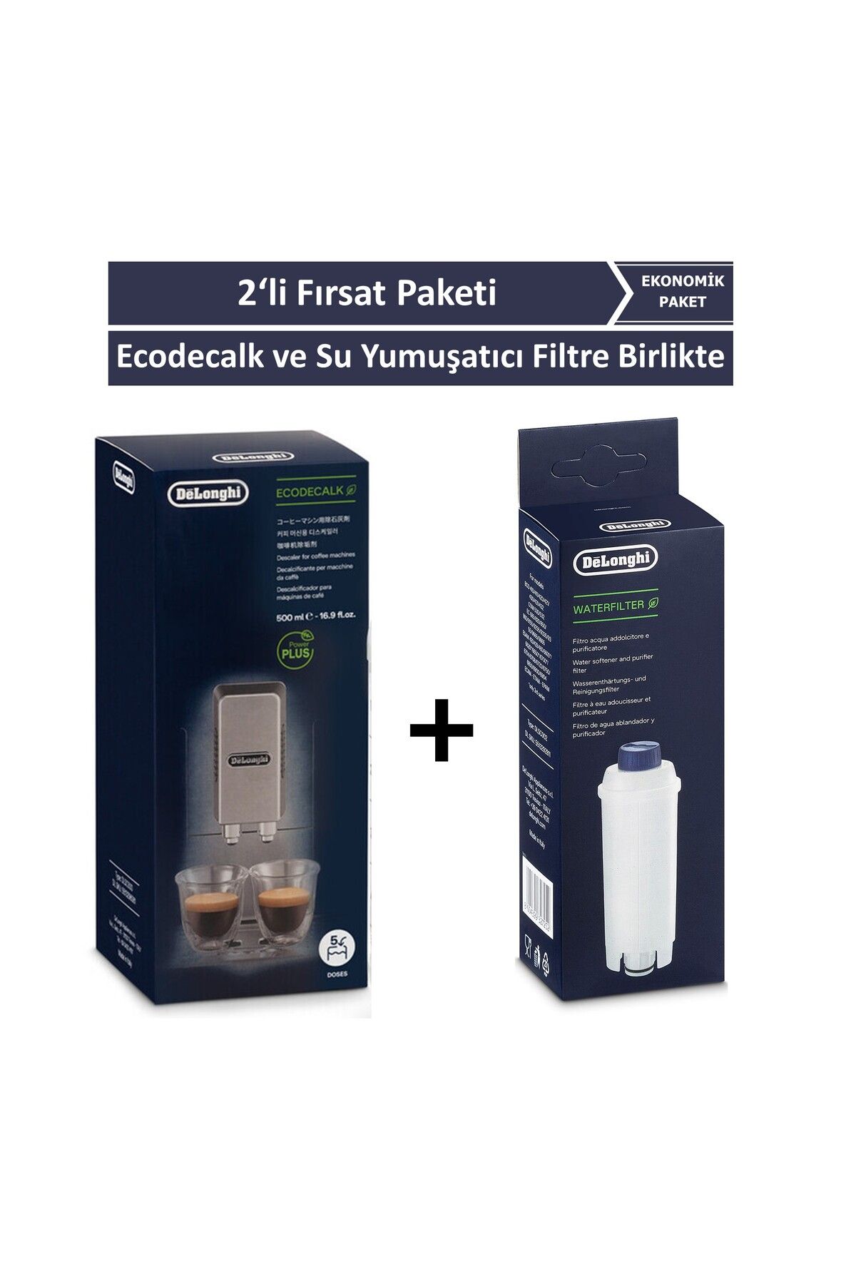 Delonghi Kahve Makinesi Temizleme Solüsyonu Ecodecalk ve Su Yumuşatıcı Filtre 2 li Set