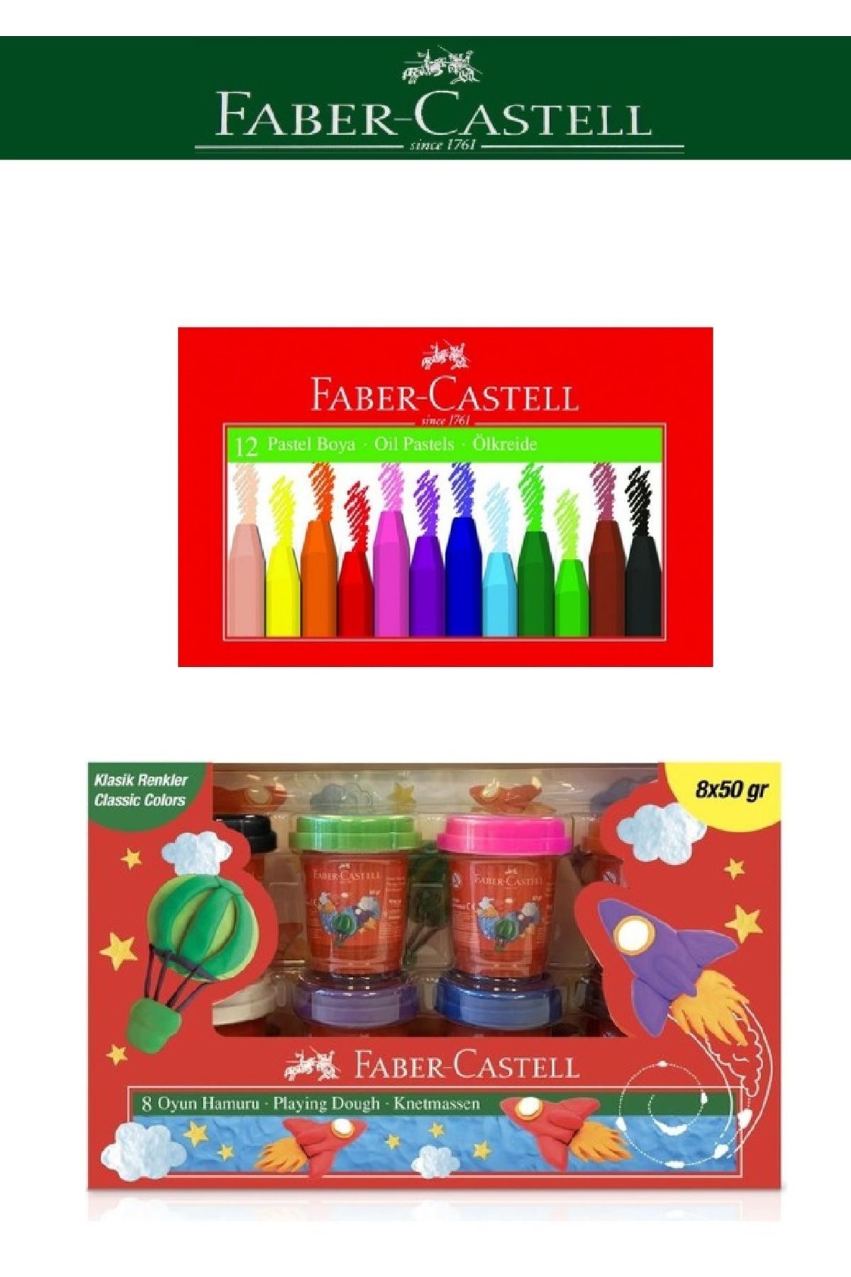 Faber Castell Faber-Castell Oyun Hamuru 50G x 8 Klasik Renkler + 12li Keçeli Kalem