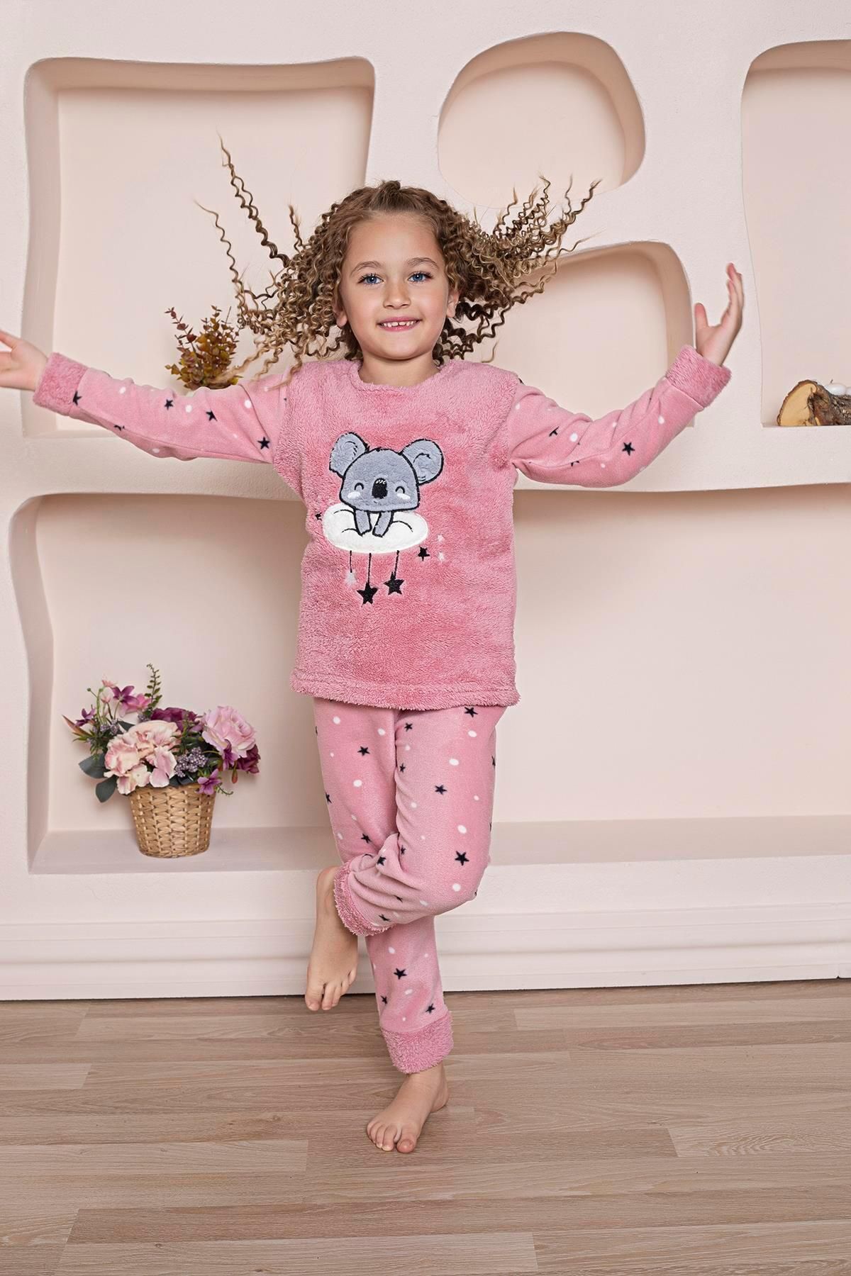 Mutlu City Yeni Sezon Sonbahar/Kış Kız Çocuk Koala Desenli Polar Pijama Takımı 4937