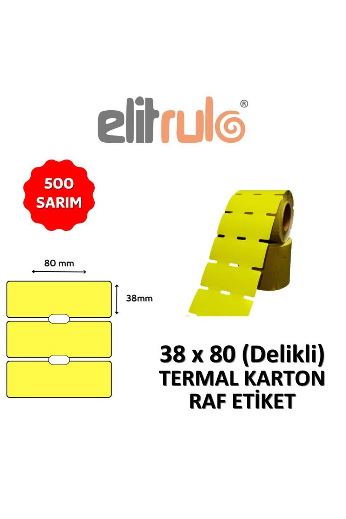 Elit Rulo Elitrulo Termal Karton Raf Etiketi 38mm x 80mm DELİKLİ SARI - 500 Adet