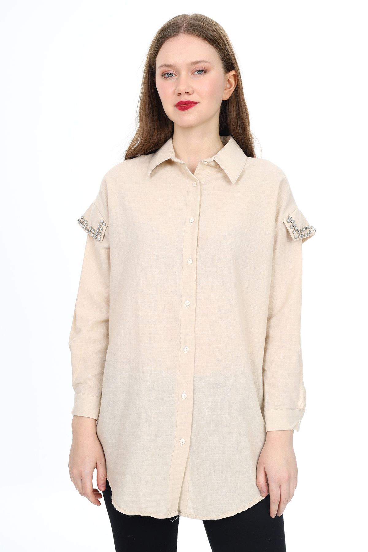 Enisena Kadın Gömlek-Omuz Taş Süsleme Detaylı S-M-L-XL 0199Zyk