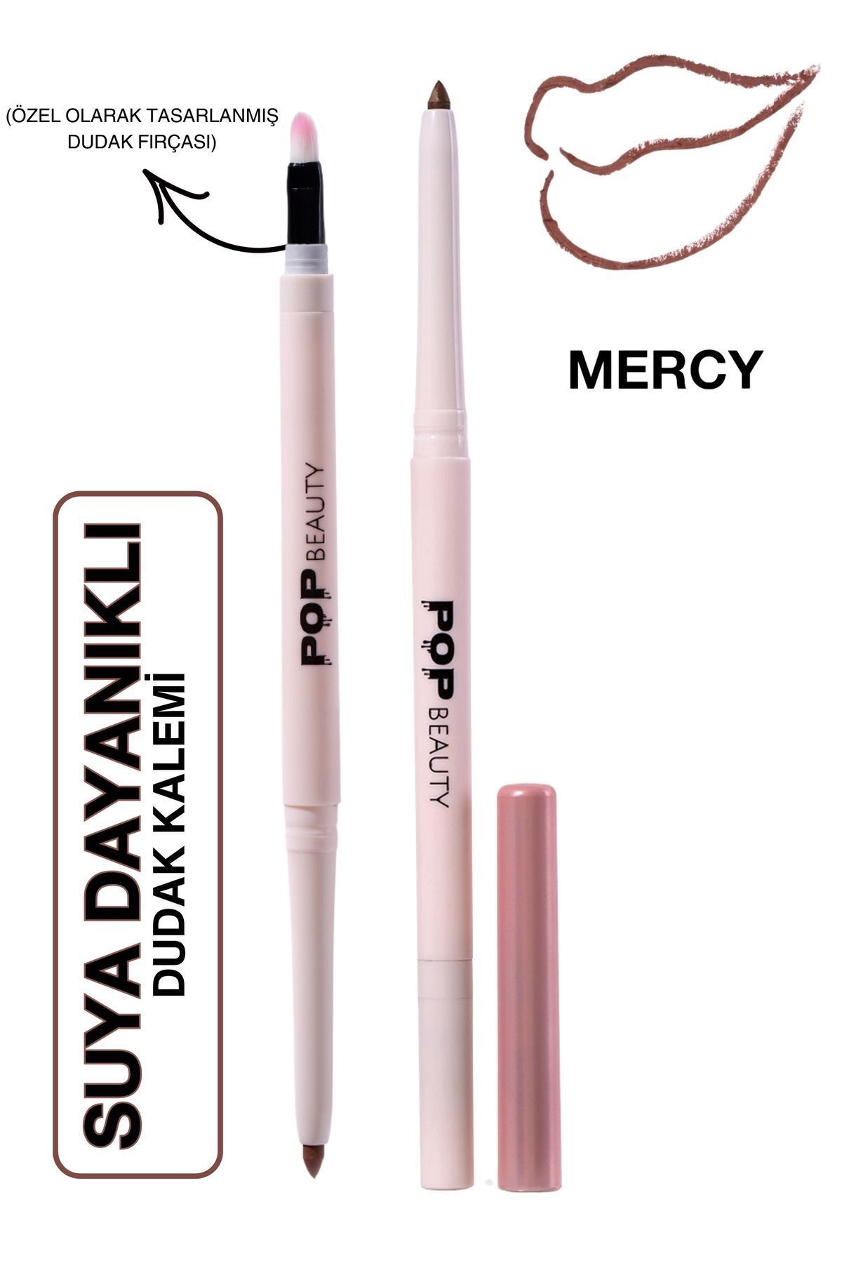 POP Beauty Dudak Kalemi, Suya Dayanıklı, Asansörlü, Waterproof Lıplıner- Mercy