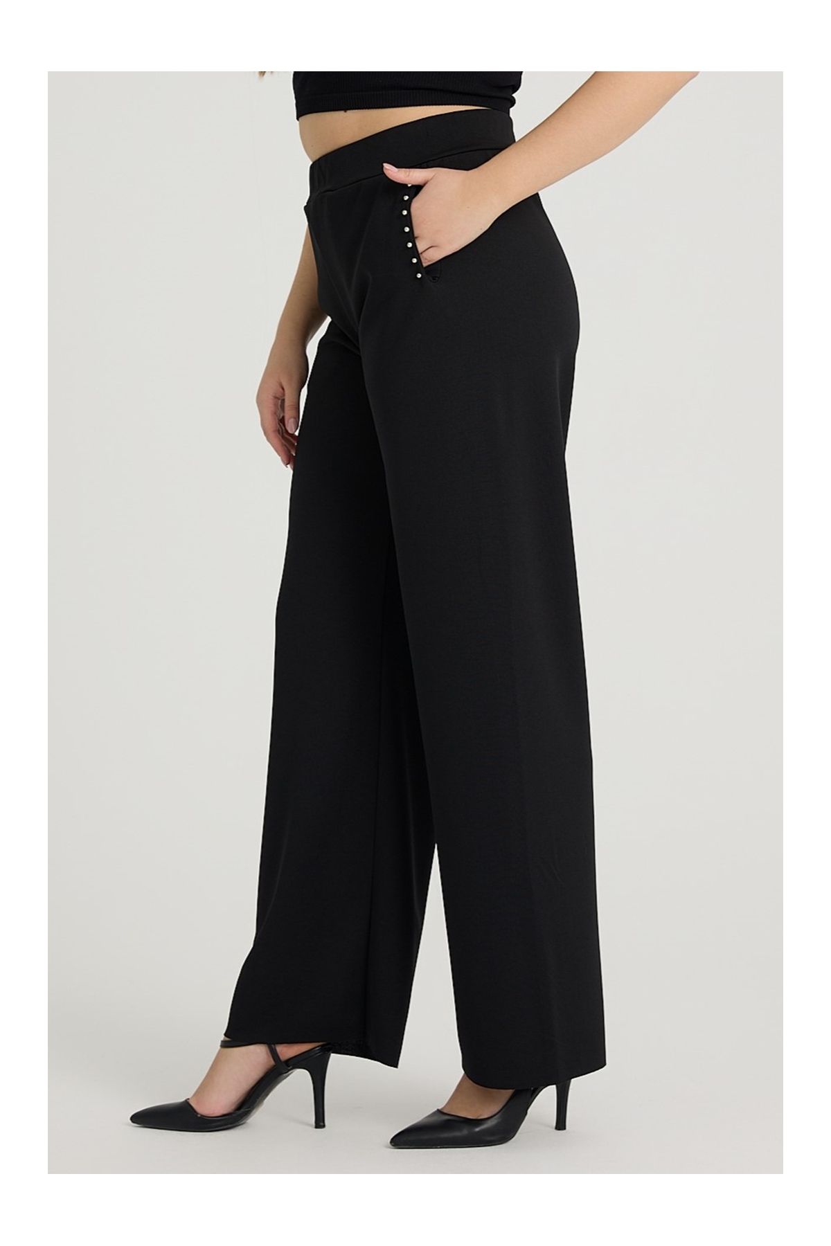Gül Moda Kadın Büyük Beden Likralı Kumaş Pantolon Cep Taş Detaylı G111-1