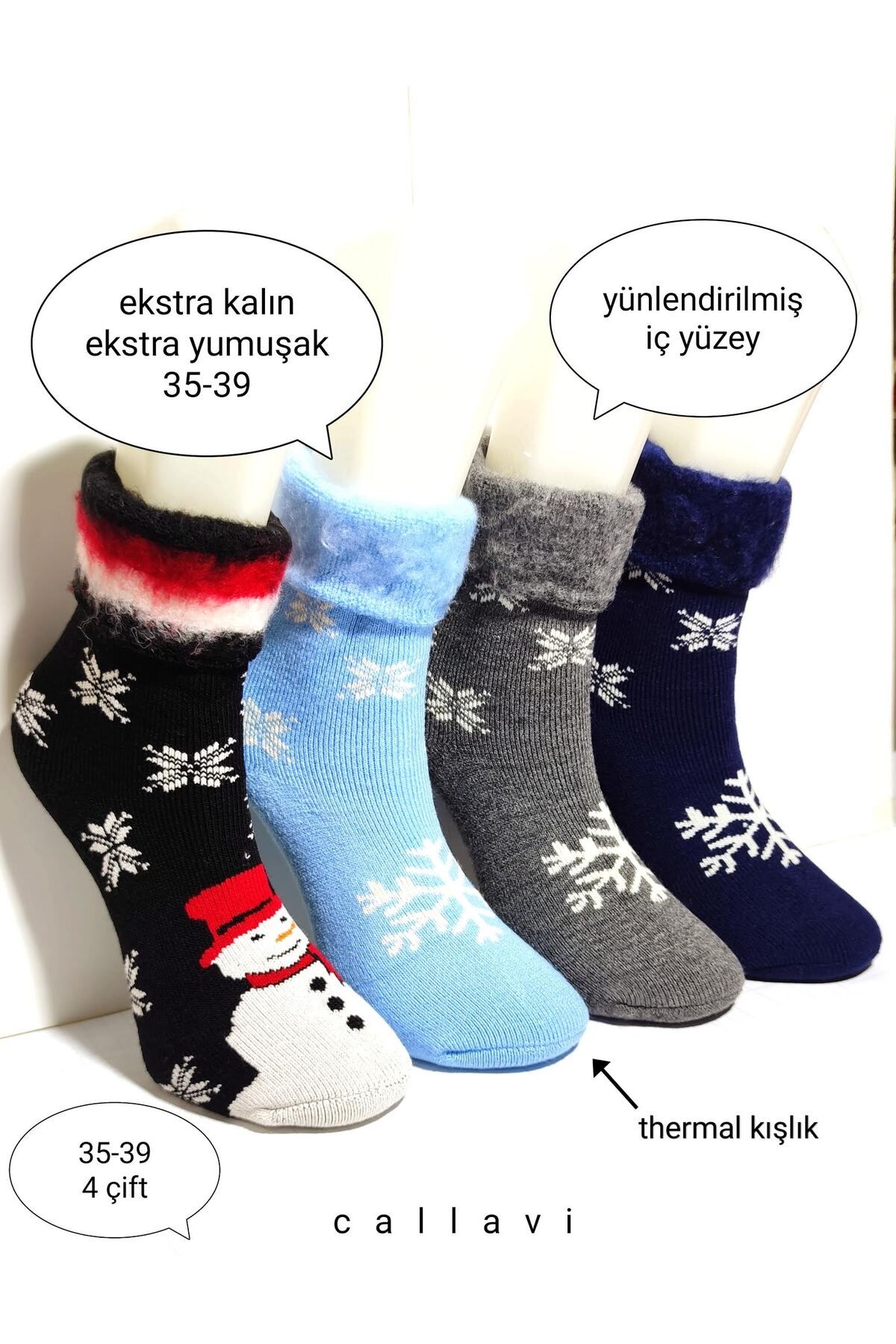 CALLAVI Thermal Kışlık Extra Kalın Yünlü Çorap (ŞARDONLU) 4 Çift