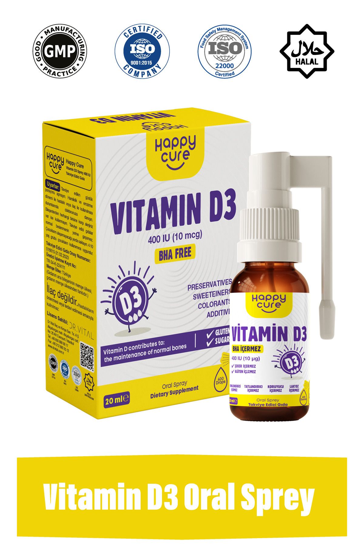 Happy Cure Vitamin D3 Dil Altı Spreyi 20 ml