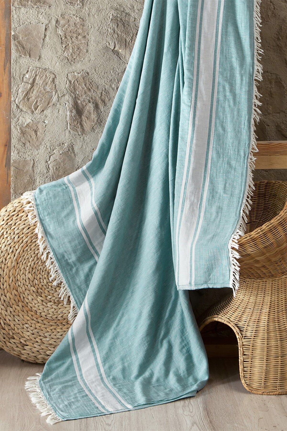 DENİZLİ CONCEPT Stripe Throw Örtü Yeşil 140x180