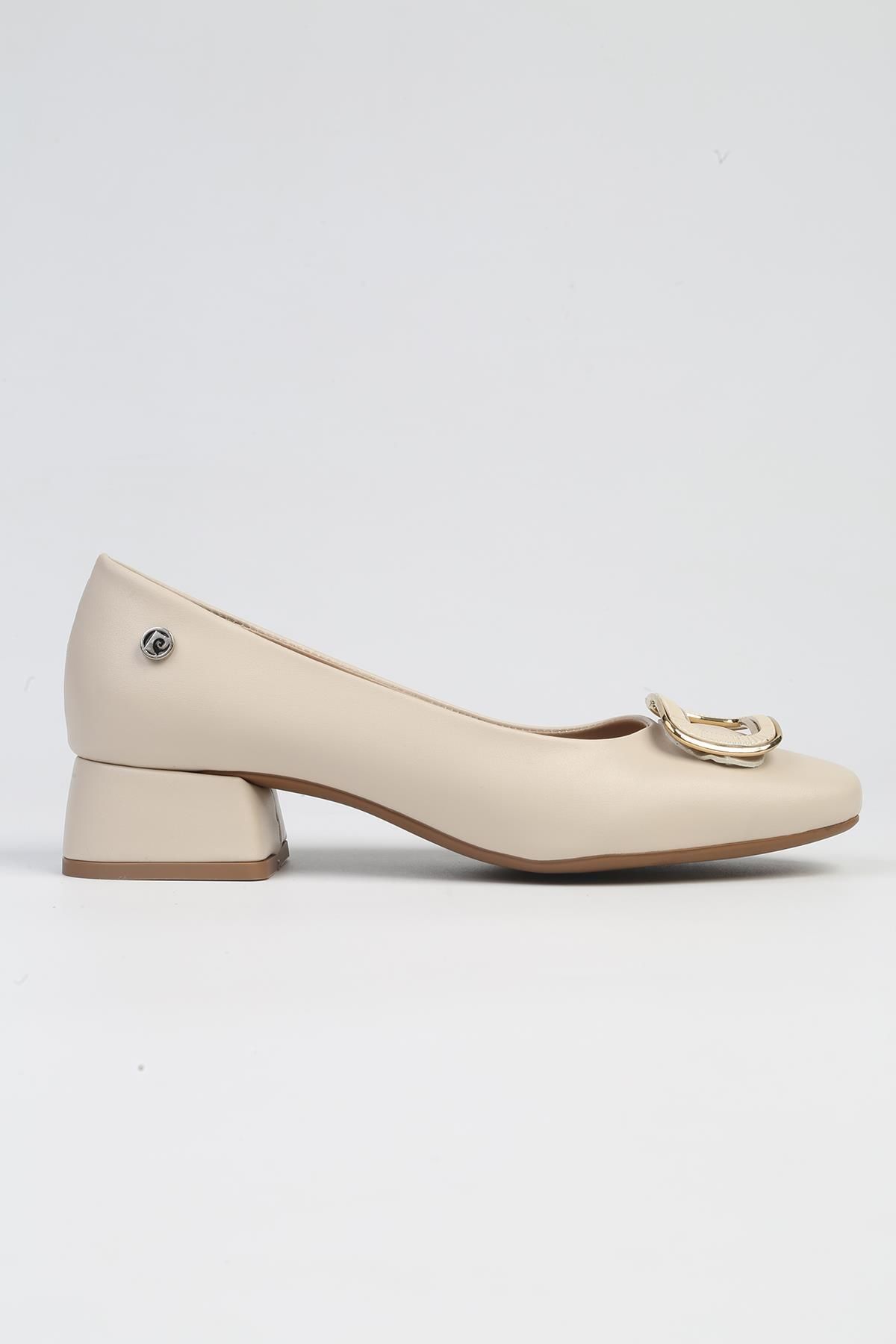 Pierre Cardin ® | PC-53109- 3592 Krem Cilt-Kadın Kısa Topuklu Ayakkabı