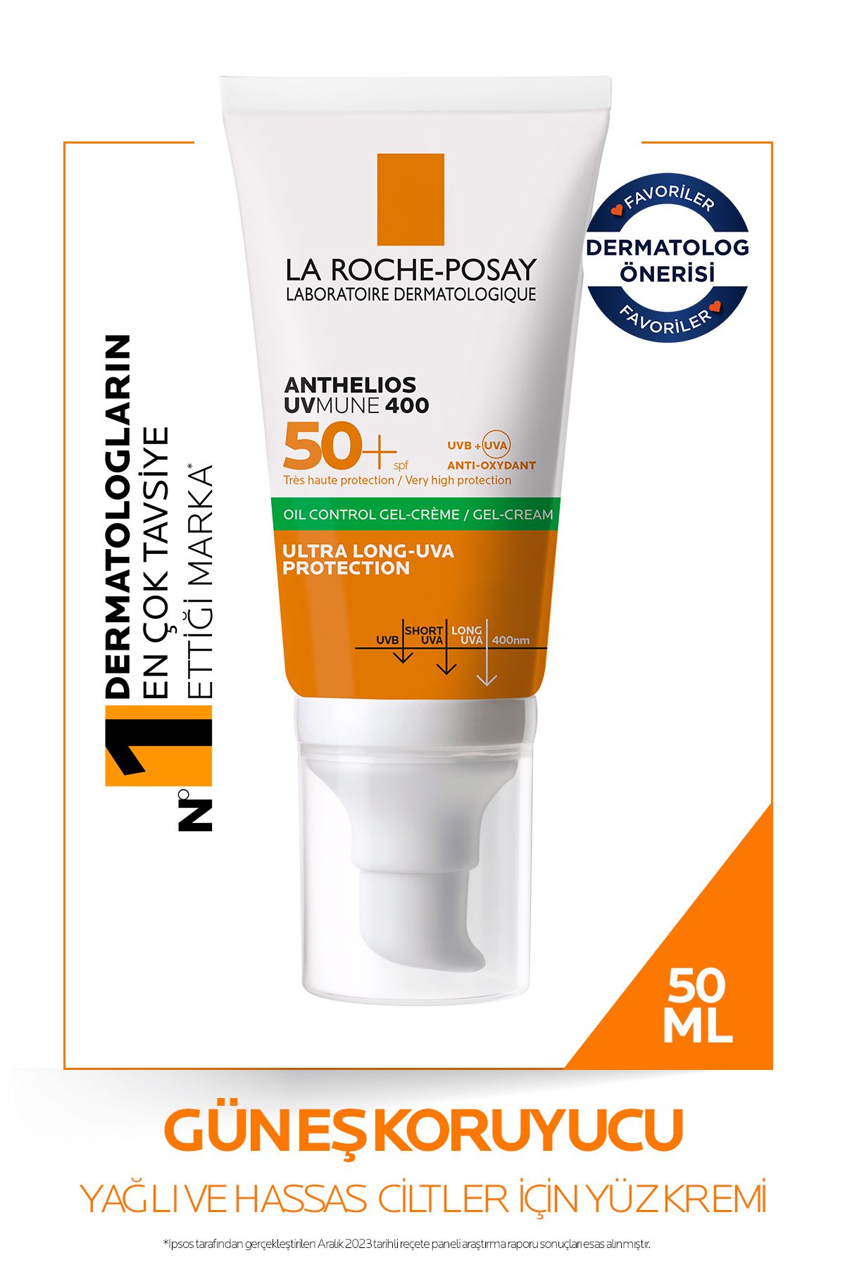 La Roche Posay Anthelios Oil Control Gel Cream Spf50+ Yağlı ve Karma Ciltler İçin Yüz Güneş Kremi 50ml
