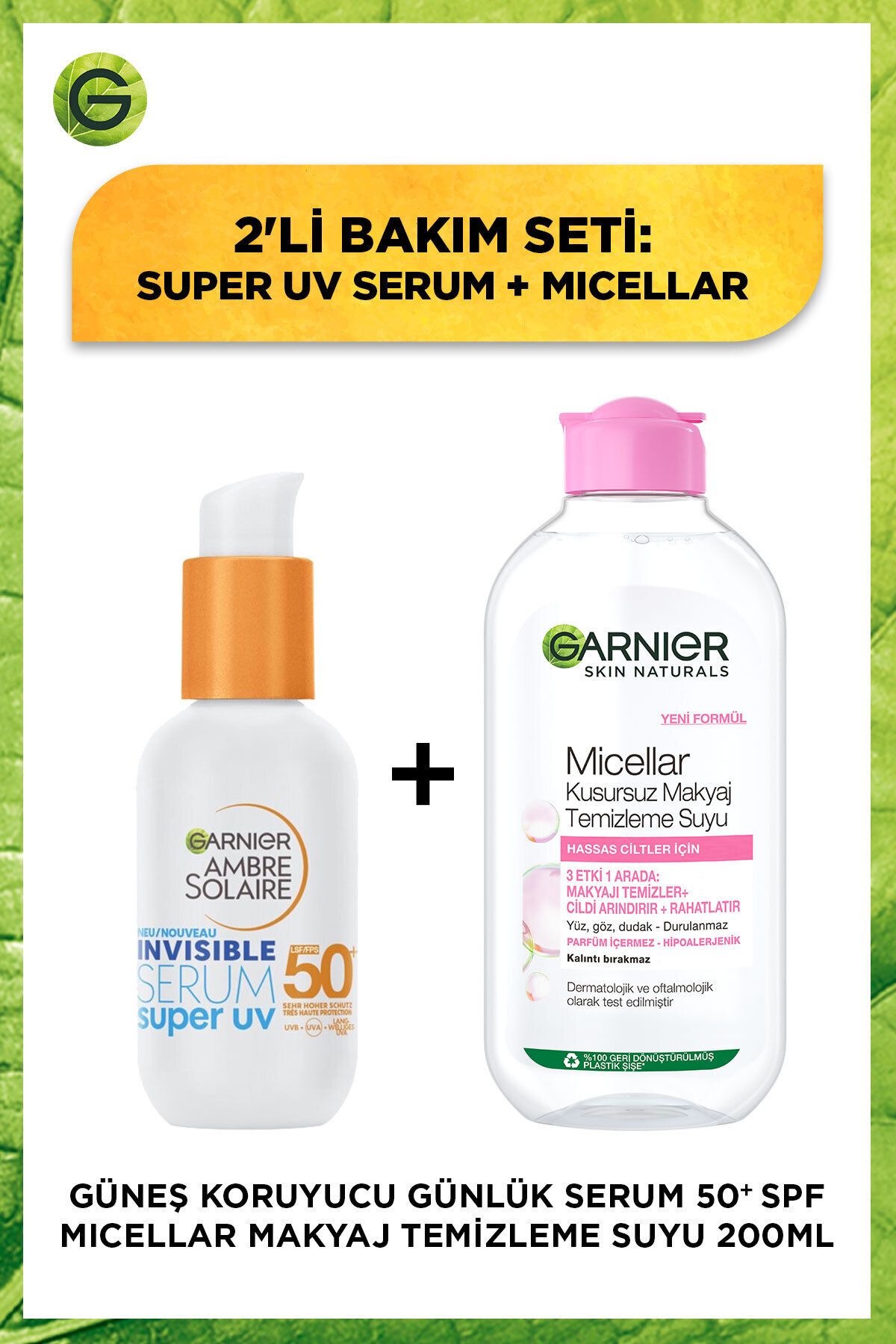 Garnier Invisible SPF50 Süper UV Günlük Güneş Koruyucu Serum 30 ml + Micellar Makyaj Temizleme Suyu 200ML