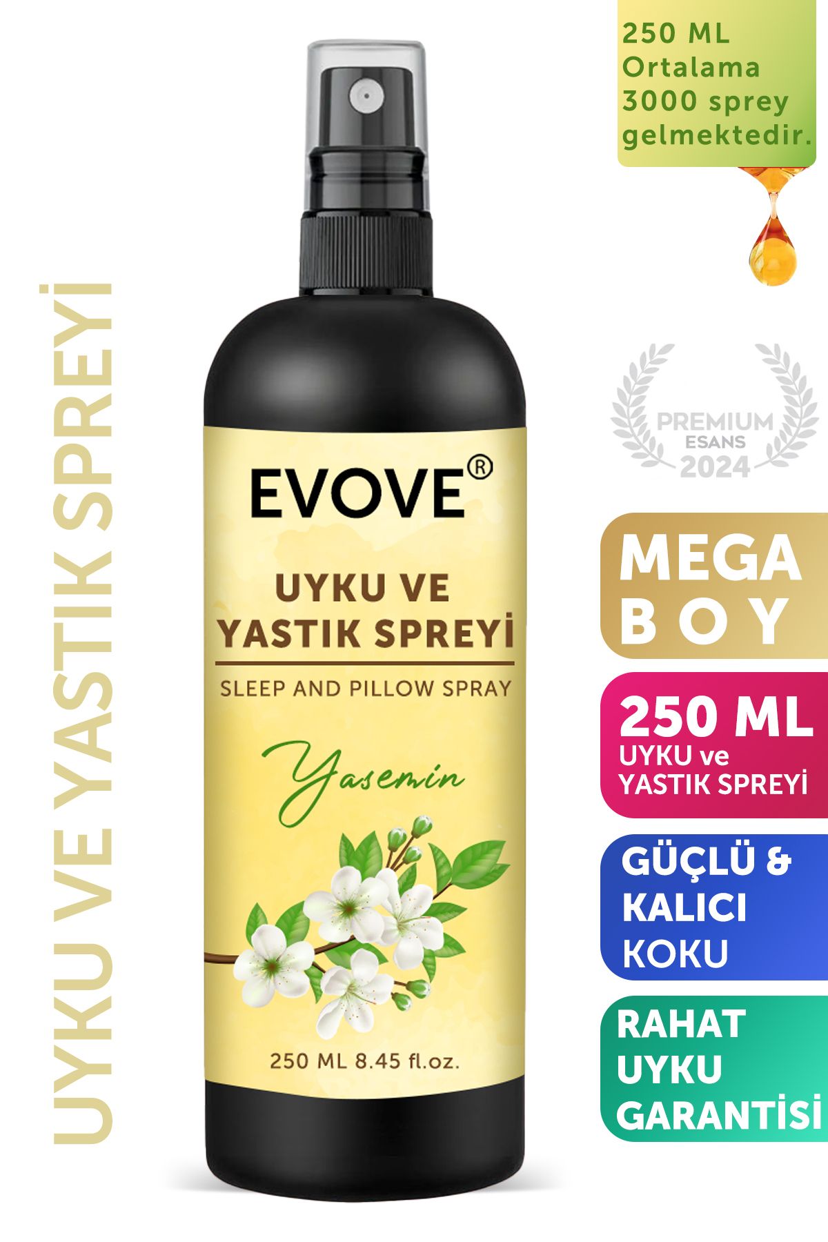 Evove Cosmetics 250 ML Yasemin Uyku ve Yastık Spreyi Rahatlatıcı Uyku Ve Dinlenme Spreyi Sleep And Pillow Spray