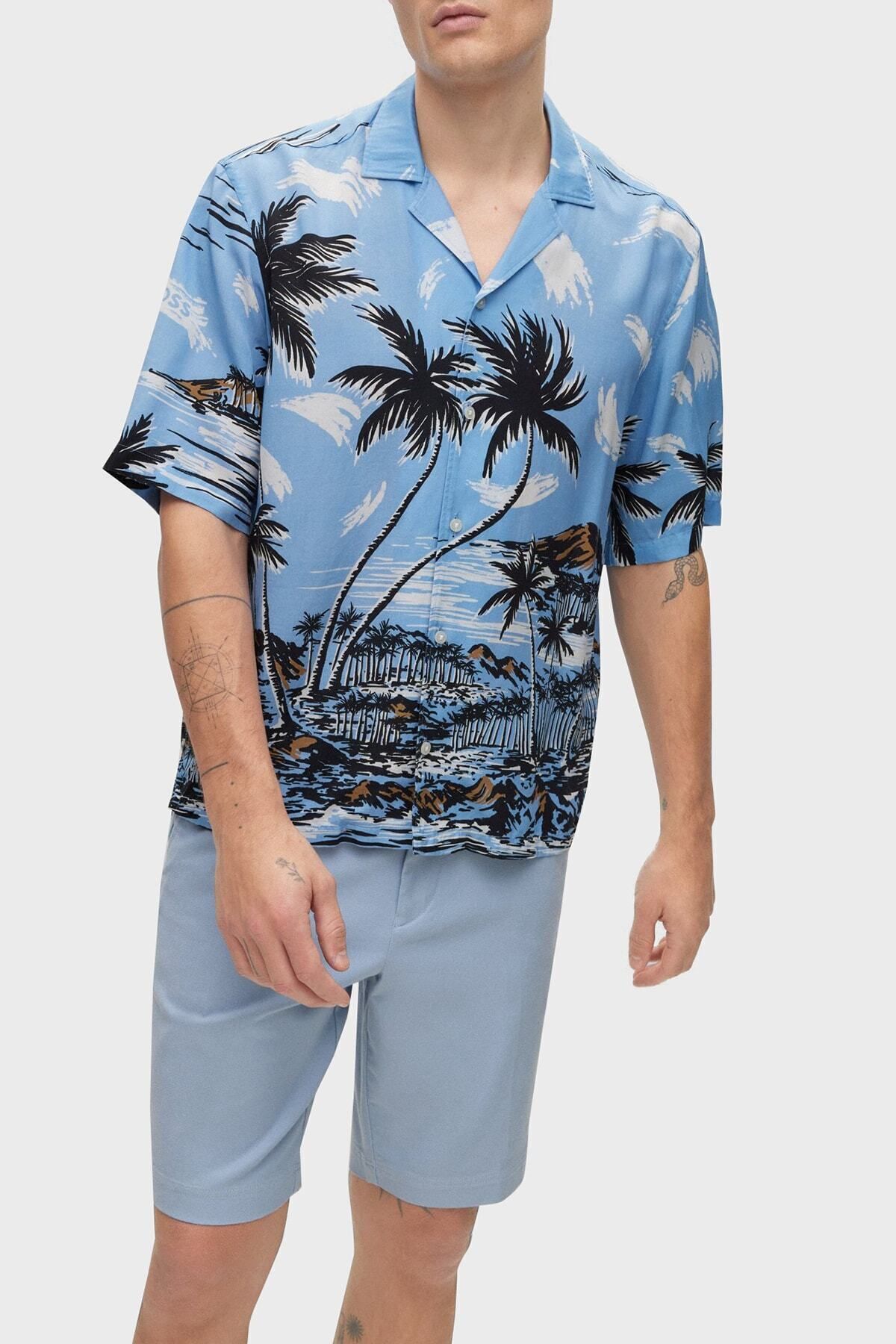 BOSS Hawaii Desenli Regular Fit Kısa Kollu Gömlek Erkek Gömlek 50490433 492