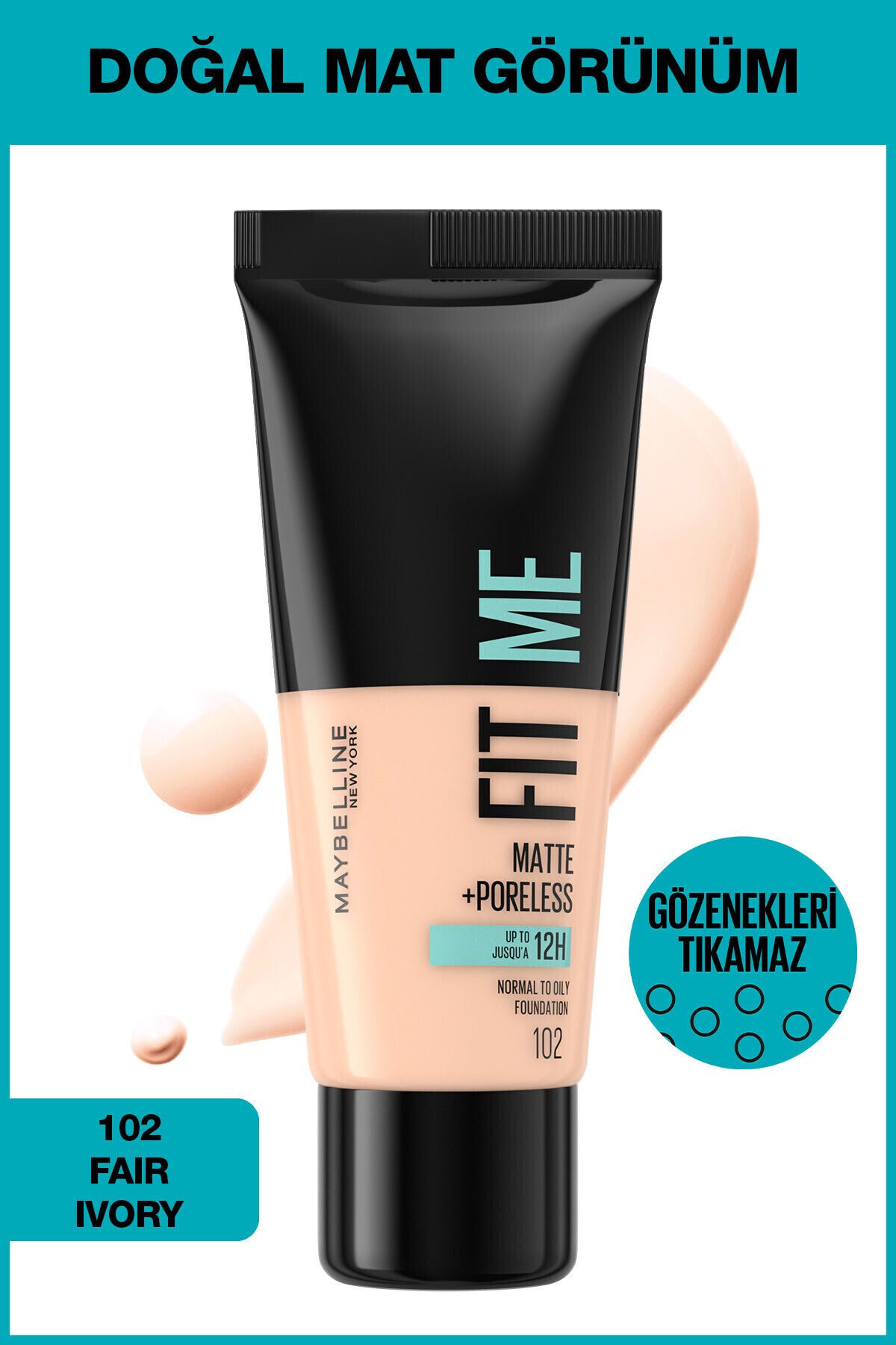 Maybelline New York Fit Me Matte+Poreless Fondöten - 102 Fair Ivory