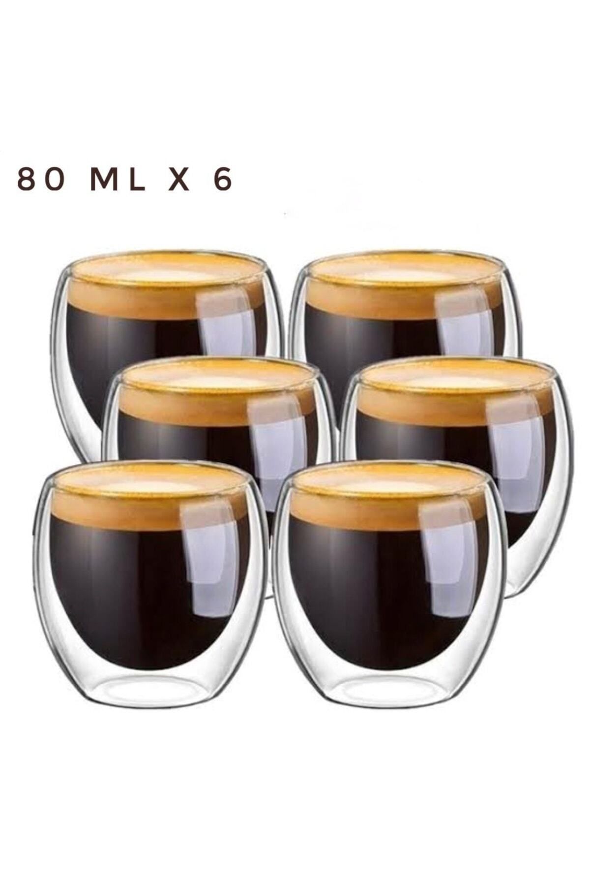 NEEDD Çift Katmanlı 6’lı Espresso Cam Bardak Seti 80 ml