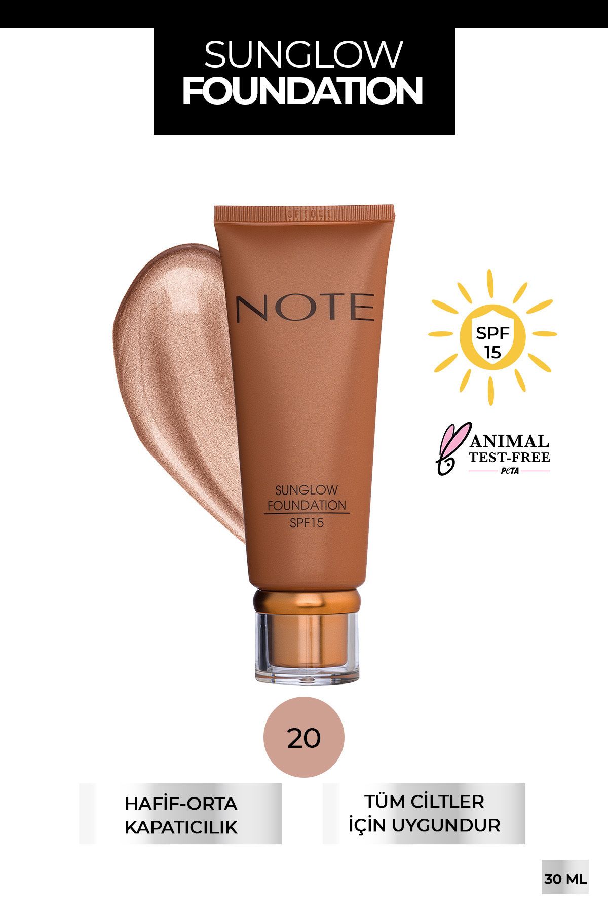 Note Cosmetics Sunglow Foundation Işıltılı Bronzlaştırıcı Fondöten 20