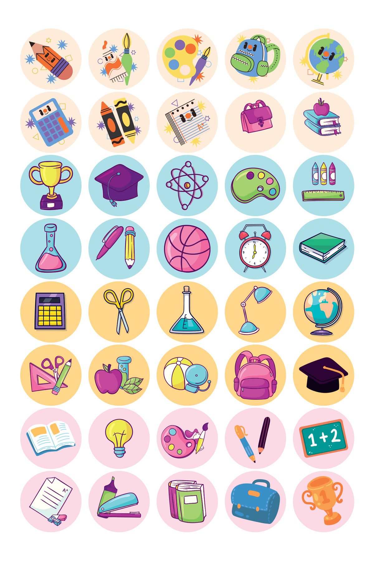 arsem 40 Adet Okul Ders Araç Gereçleri Temalı Sticker Etiket Seti - Ajanda, Telefon, Tablet, Defter,Laptop