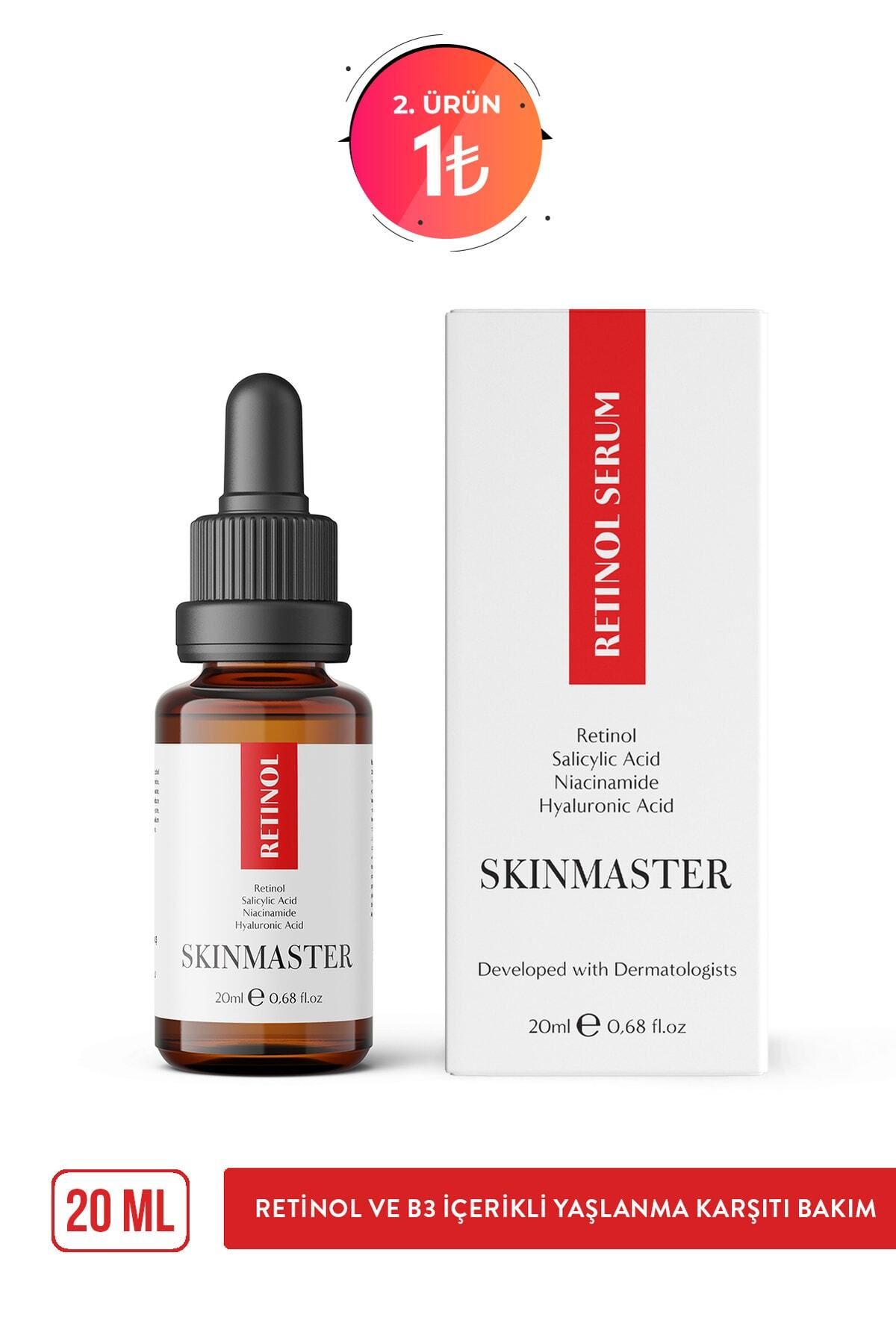 SkinMaster Retinol Ve B3 Içerikli Yaşlanma Karşıtı Bakım Serumu 20 Ml (retinol, Bha, Niasinamid, Ha)