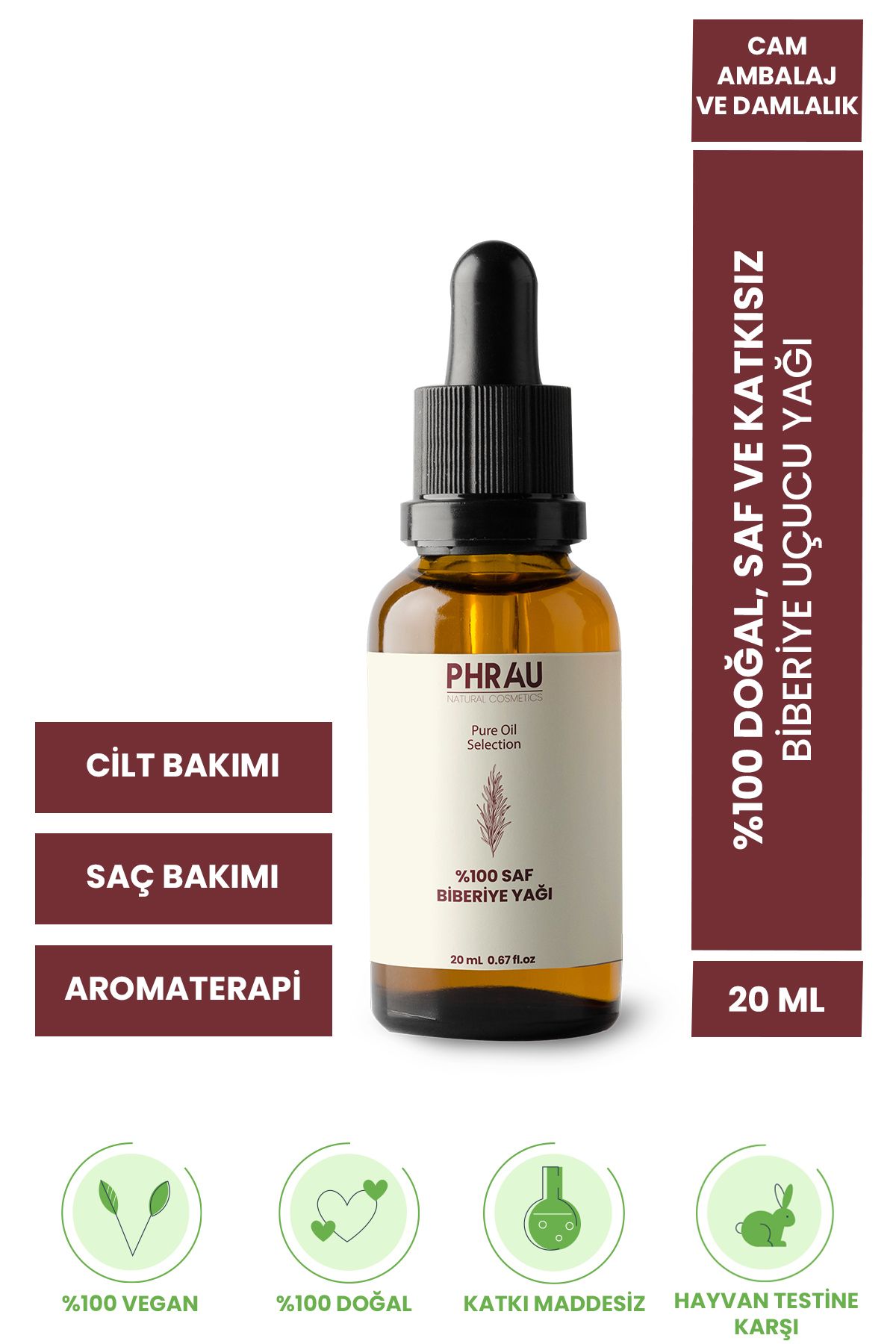 Phrau %100 Saf Ve Doğal Biberiye Uçucu Yağı 20 ml